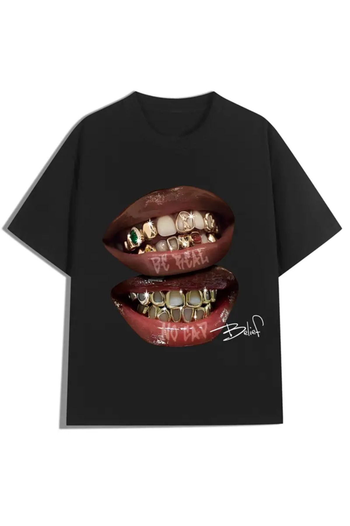 FULL TOLERANCE Dudak Pırlanta Belief baskılı Tshirt