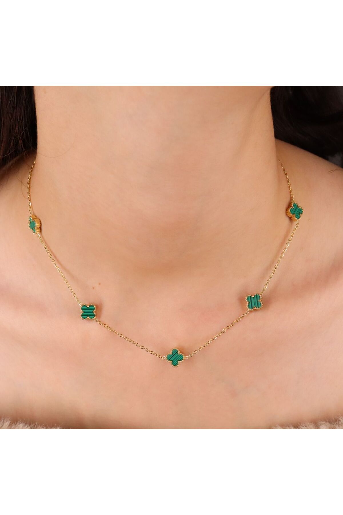 mercanjewelry Yeşil 5'li Minimal Yonca Kolye