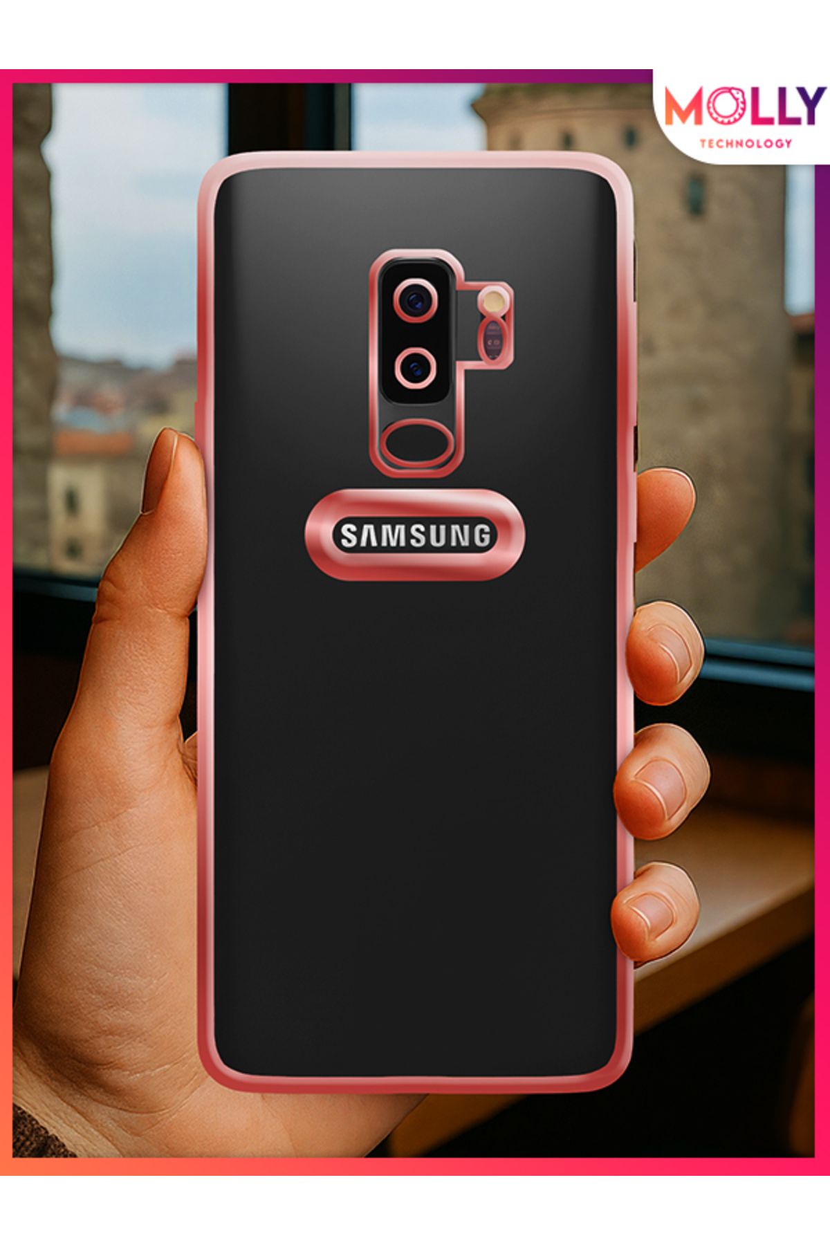 Molly Samsung Galaxy S9 PLUS İçin Kenarları Rose Lens Koruyuculu Lou Lazer Şeffaf Silikon Kılıf