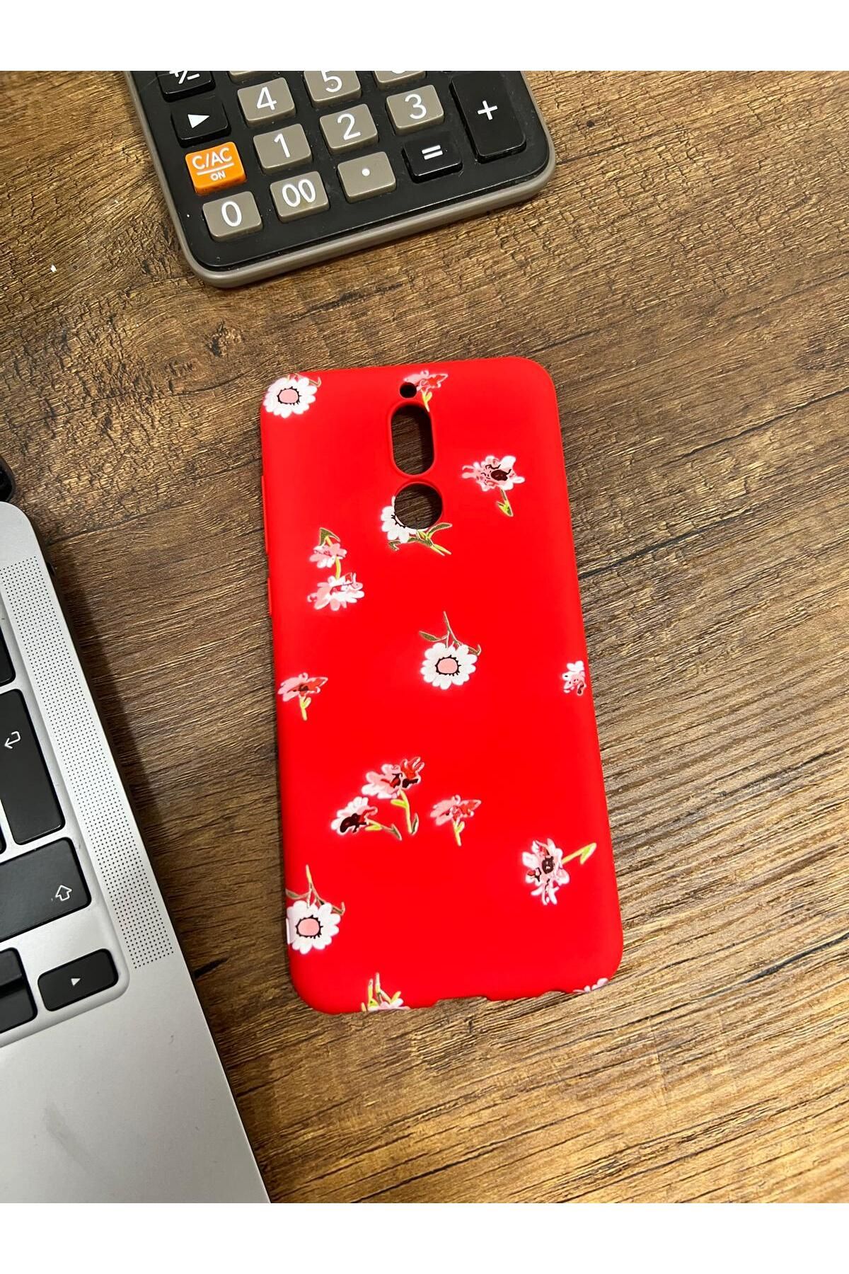 HZR Huawei Mate 10 Lite Çiçek Desenli Kırmızı Silikon Kılıf