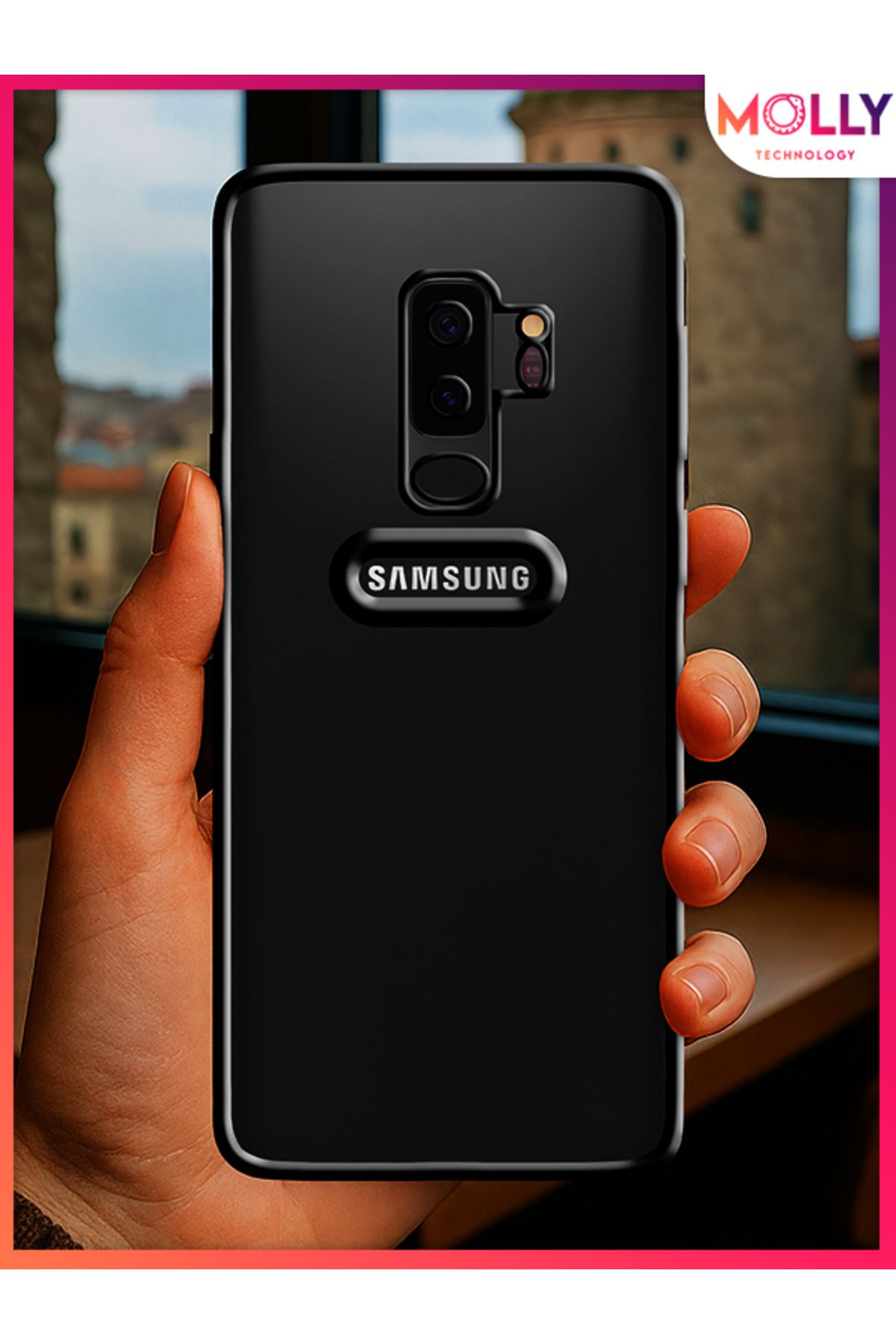 Molly Samsung Galaxy S9 PLUS İçin Kenarları Siyah Lens Koruyuculu Lou Lazer Şeffaf Silikon Kılıf