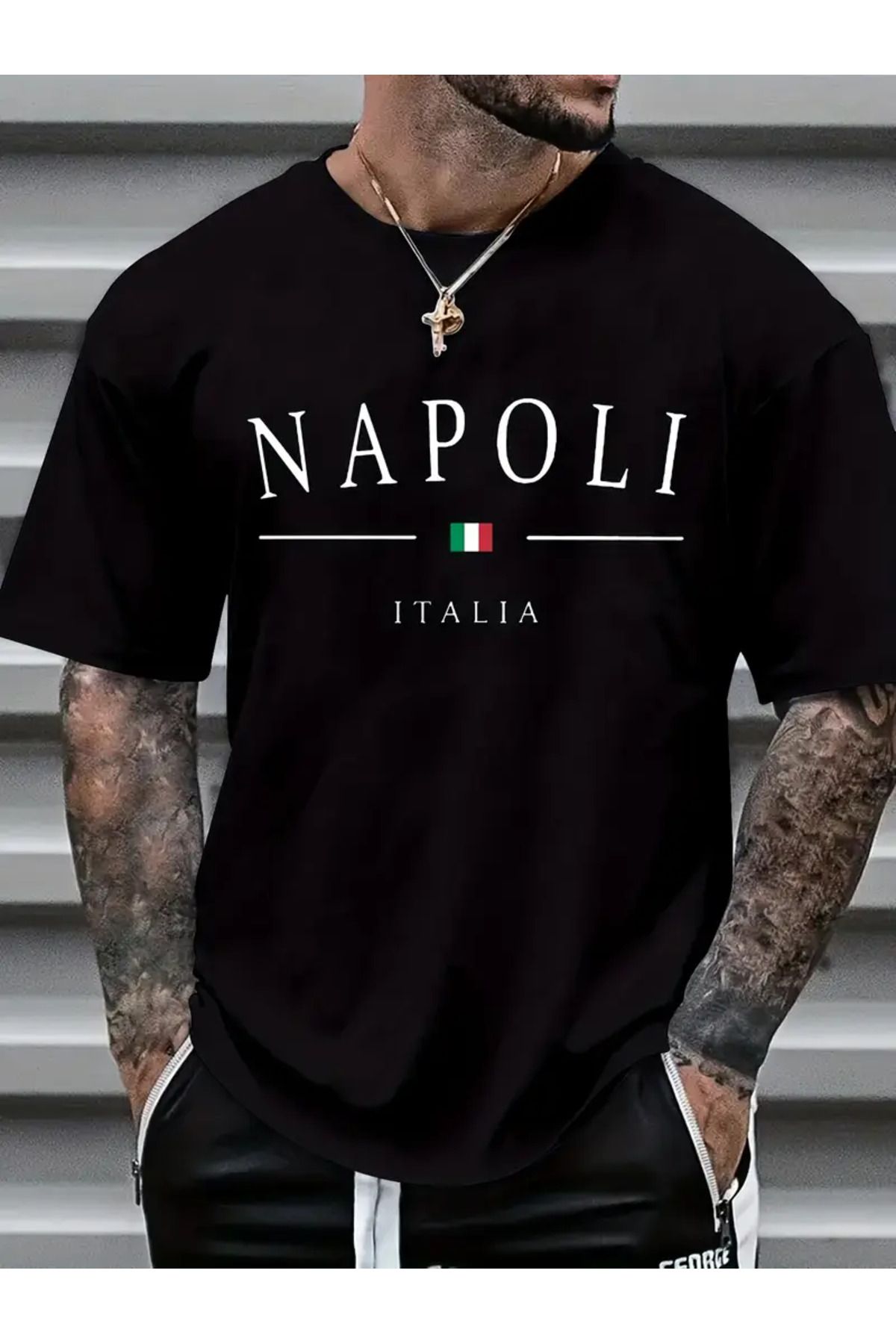 AEMİ Unisex Napoli Baskılı Oversize Bisiklet Yaka T-shirt