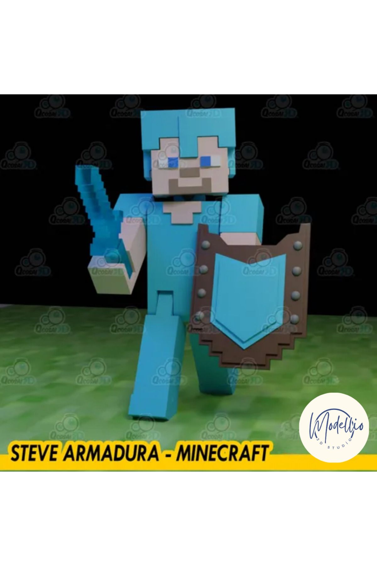 Modellio3D Minevraf Elmas Zırhlı Steve