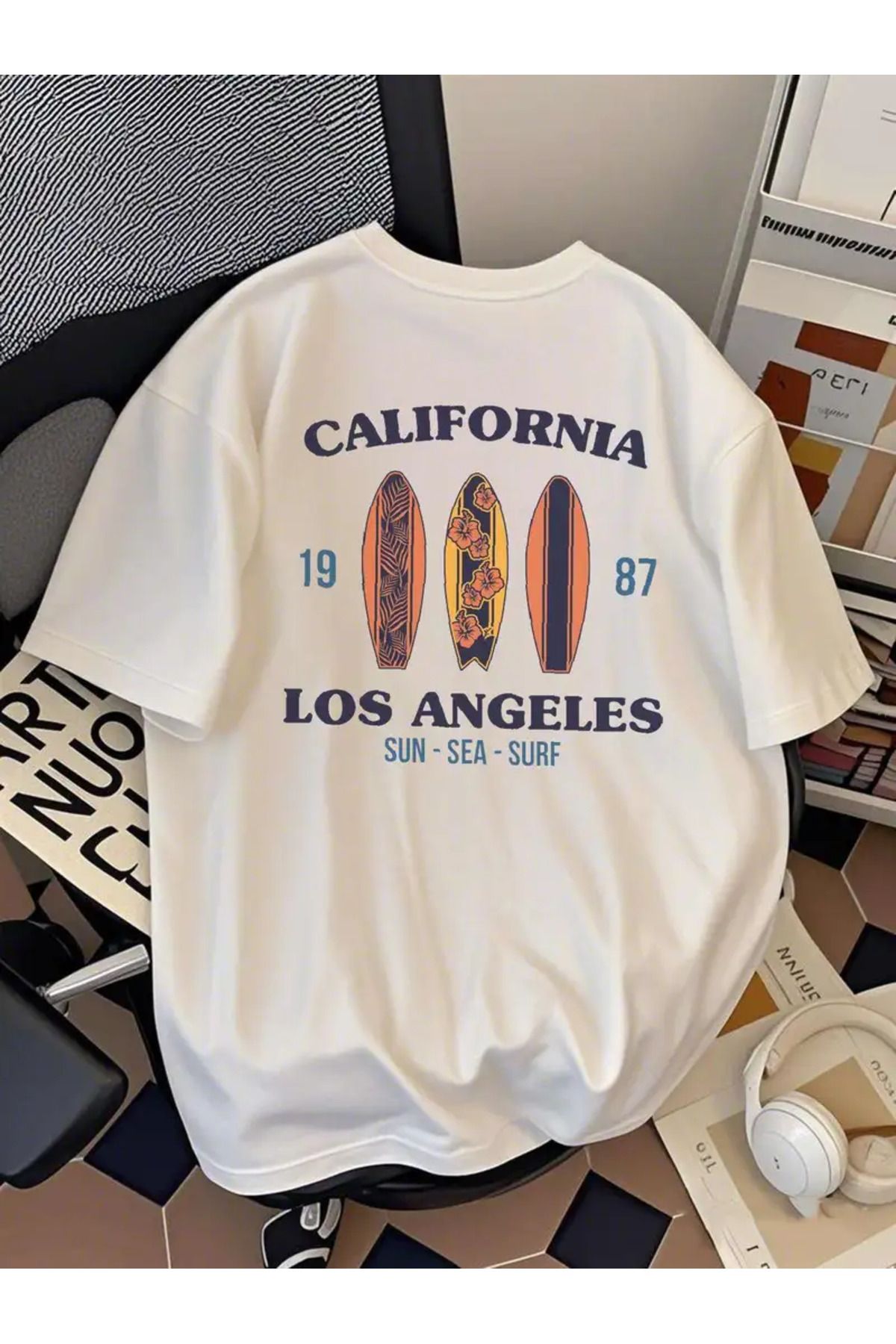 AEMİ Unisex California Los Angeles Baskılı Oversize Bisiklet Yaka T-shirt