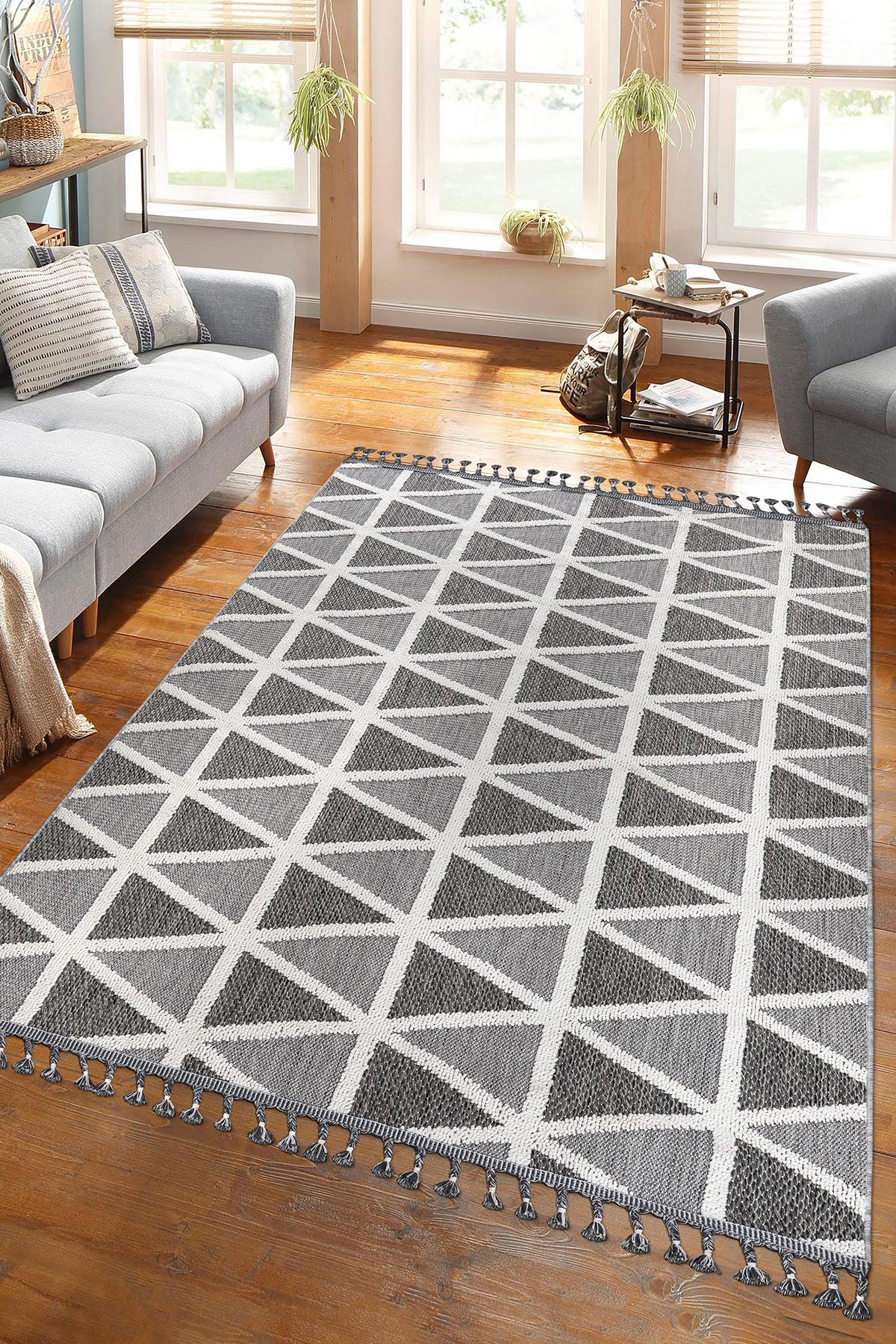 ERSU AHAT HOME DESİGN EA Geometrik Desenli Kaymaz Taban Makinede Yıkanabilir Salon, Oturma Odası, Mutfak Halısı