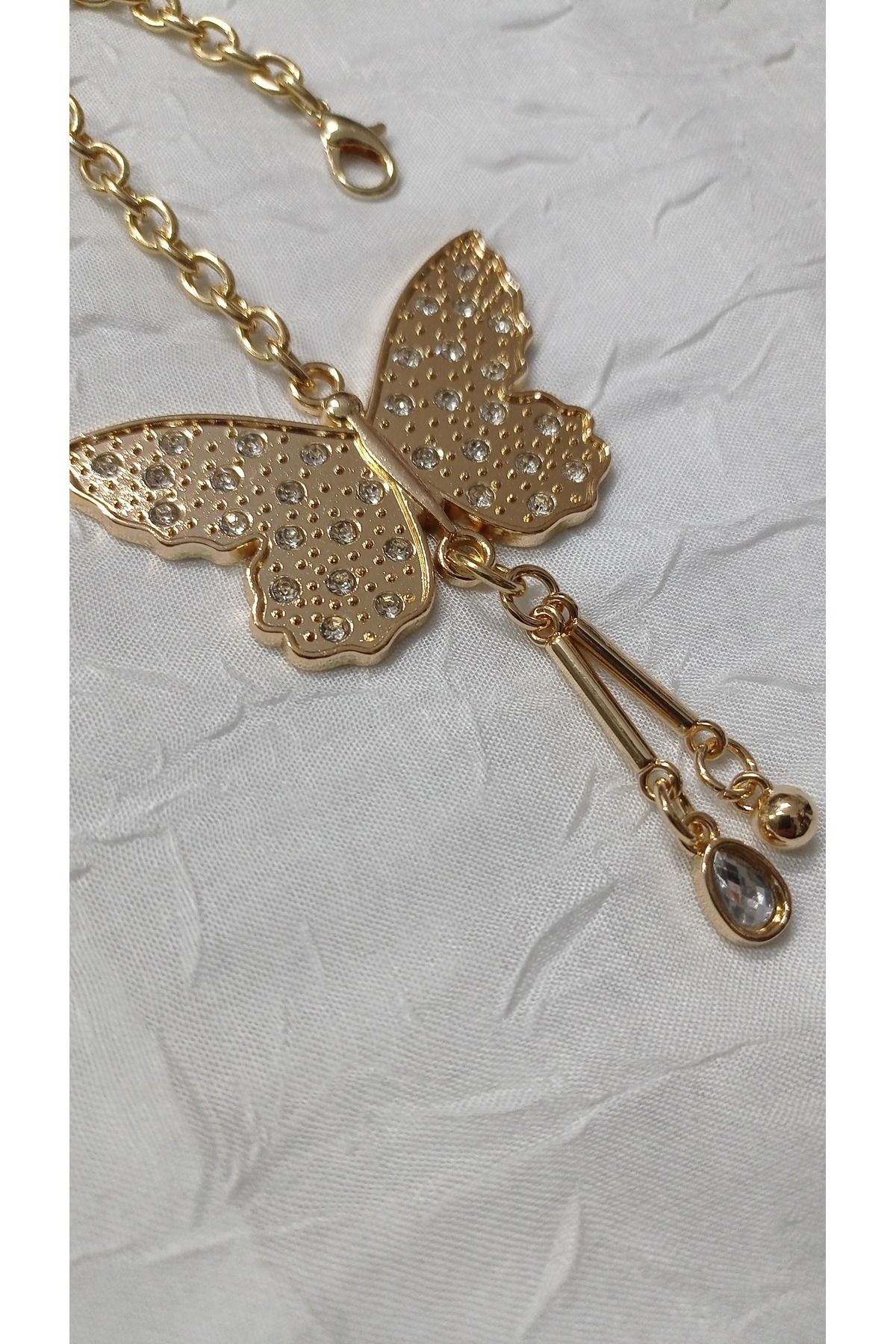 rüya hobi Kelebek Model Çanta Süsü-Zincirli-Taşlı-Gold-Çanta Charmı-