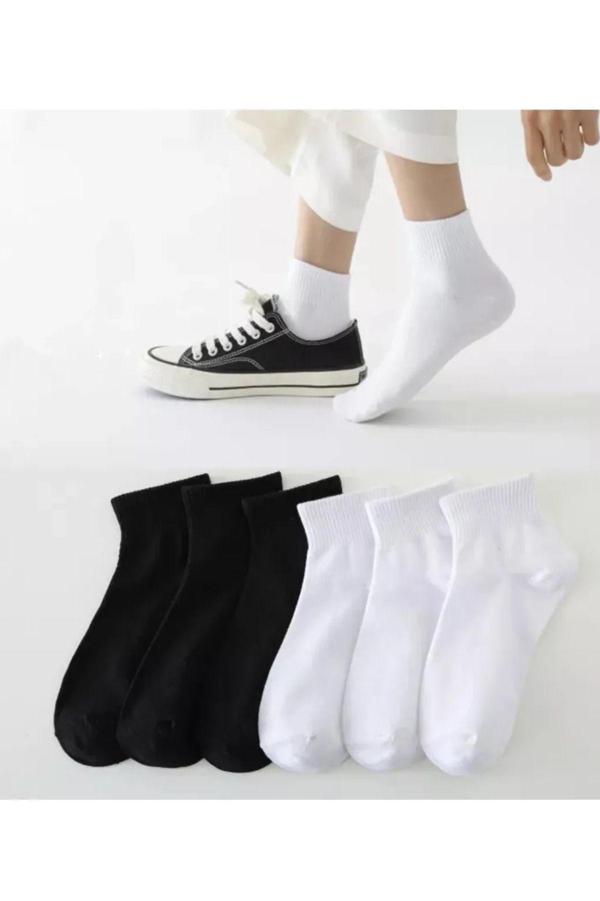 medi store 4'lü Unisex Siyah Ve Beyaz Renk Bilek Patik Çorap
