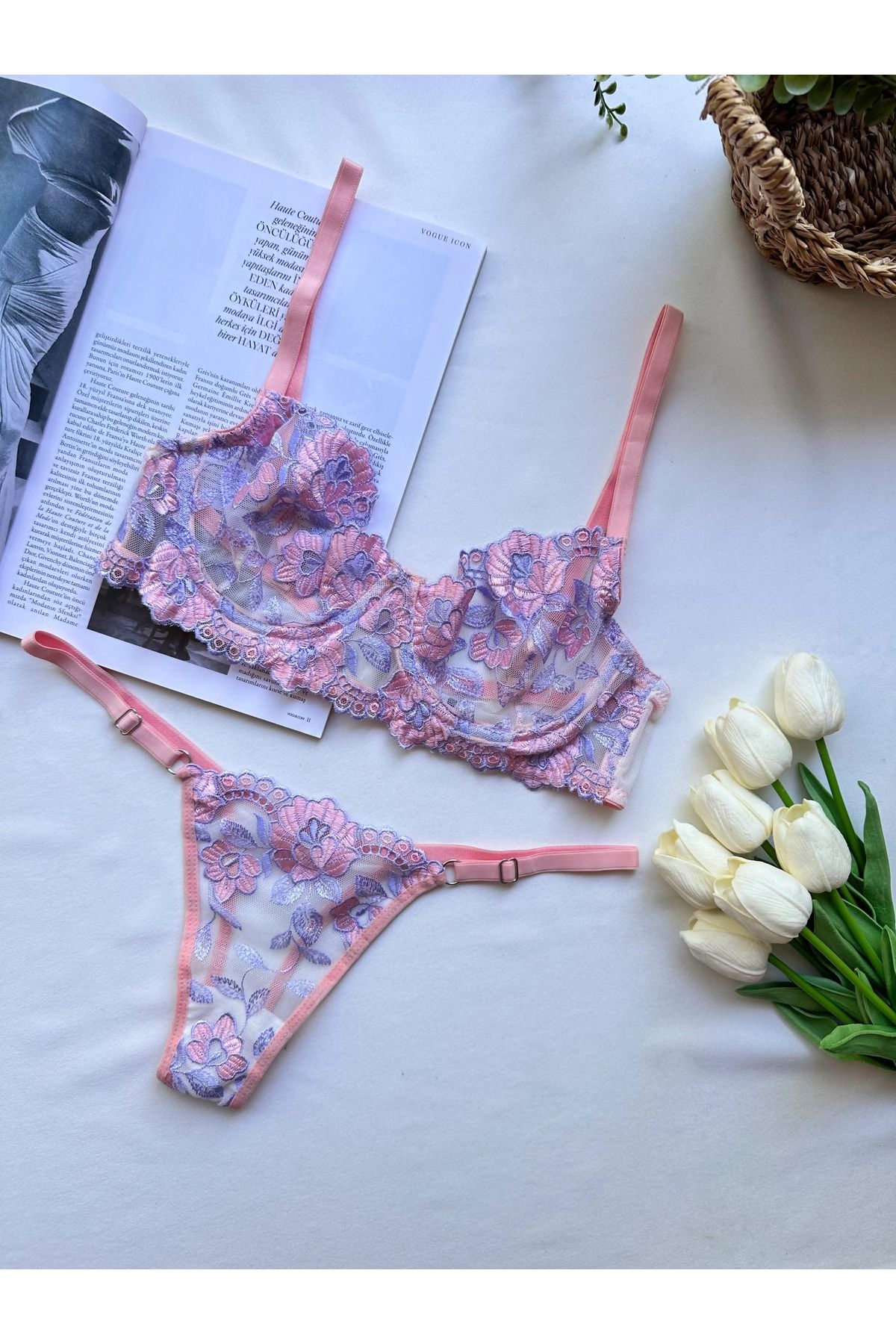 BLUE AVCI LINGERIE Lila Işlemeli Bra Takım