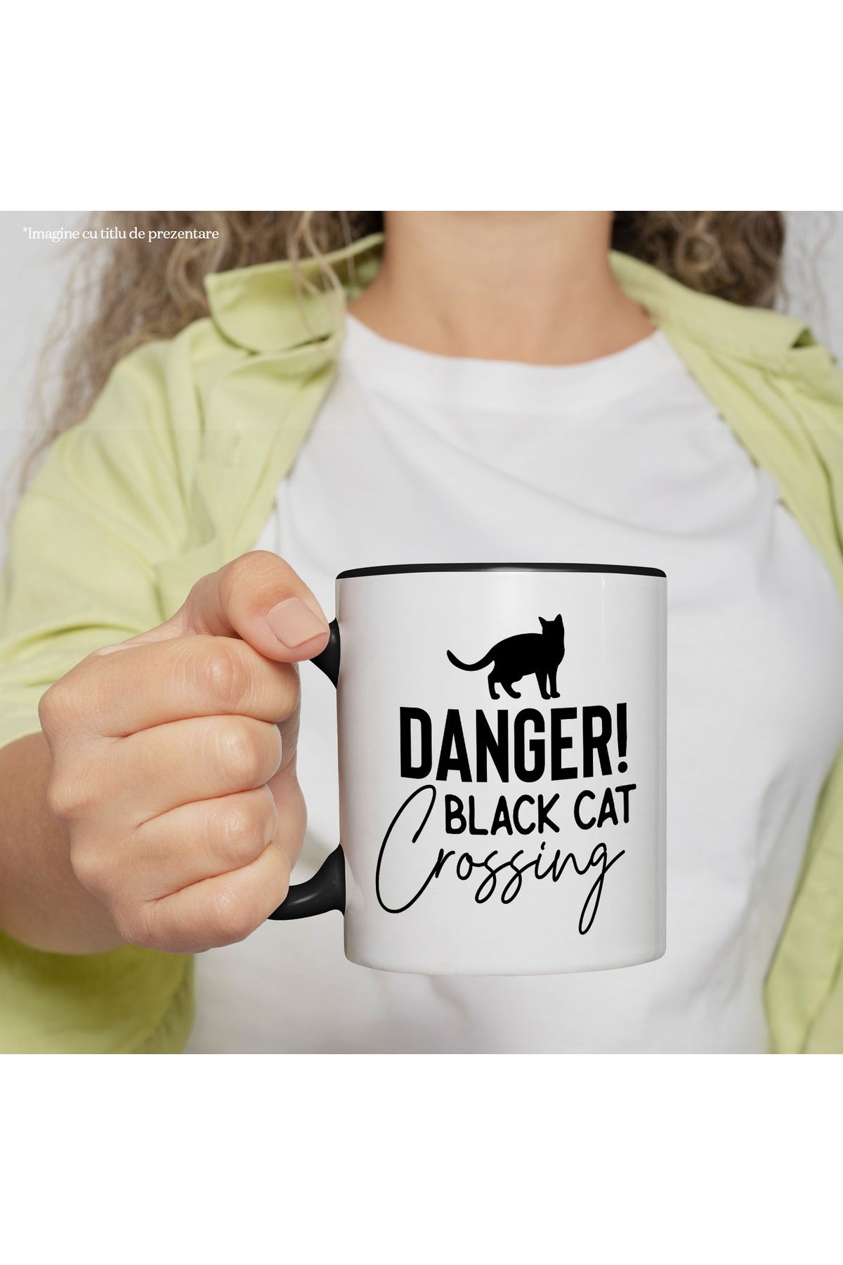 StoryGift Romania-Mug with a cat and the message "Danger! A black cat is crossing your path" with Handle N, Cu, STG 2