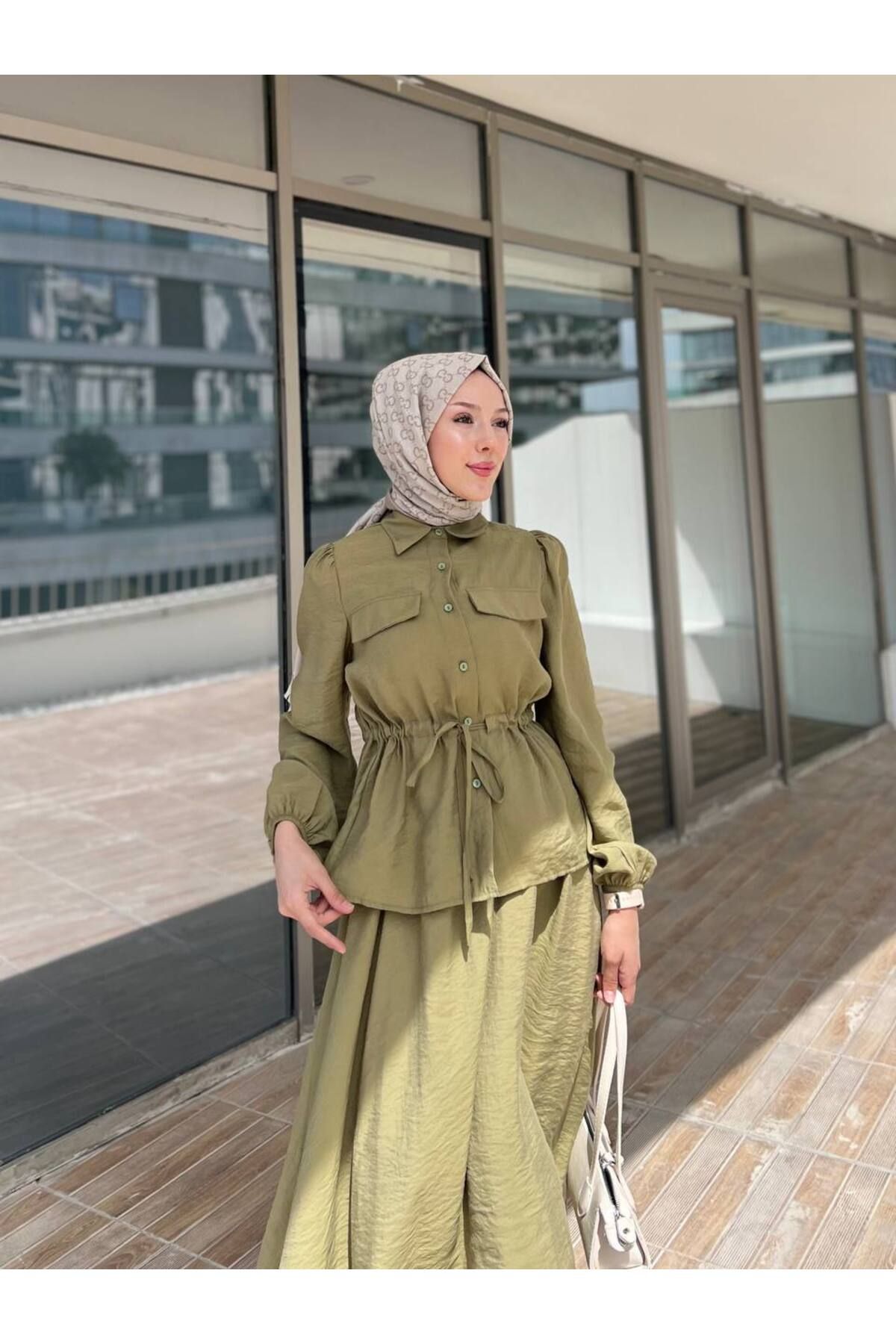 Castivo Fashion Cepli Gömlek Yaka Bağlamalı Takım
