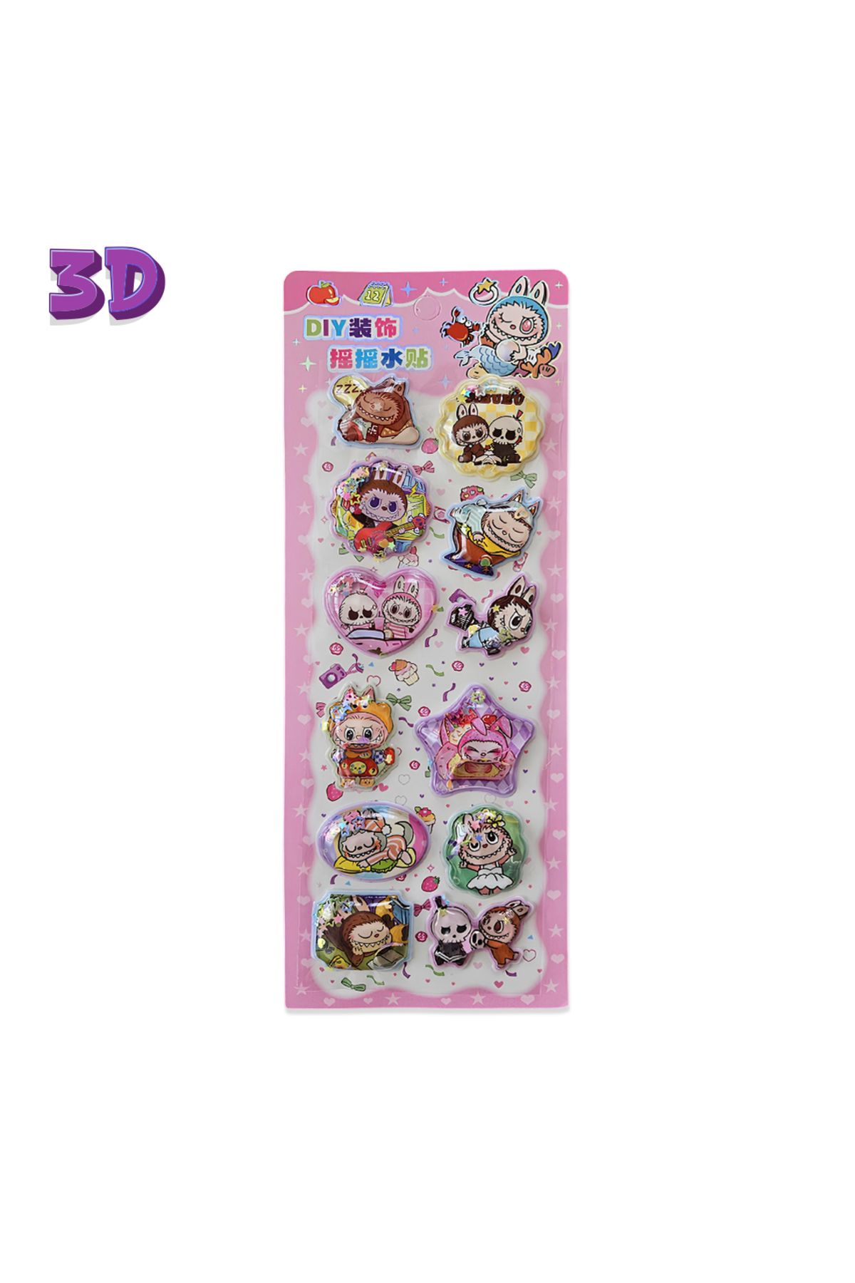 Fancy Space Labubu 3 Boyutlu Sulu Sticker Pembe