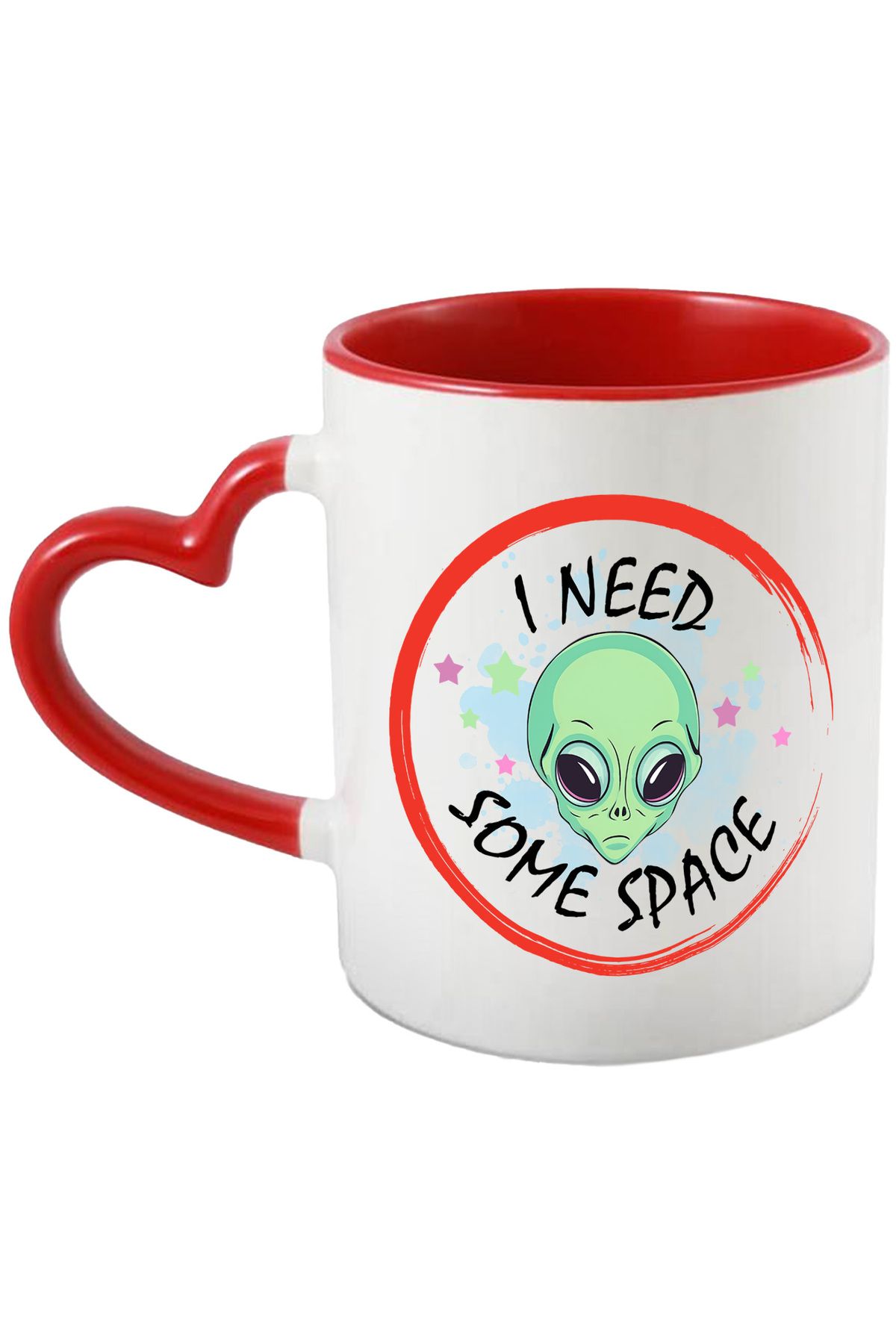 StoryGift Romania Cana Cu Un Cap De Extraterestru | Verde | Ilustratie | Mesajul "i Need Some Spac, Cu Maner Inim Stg - One Size