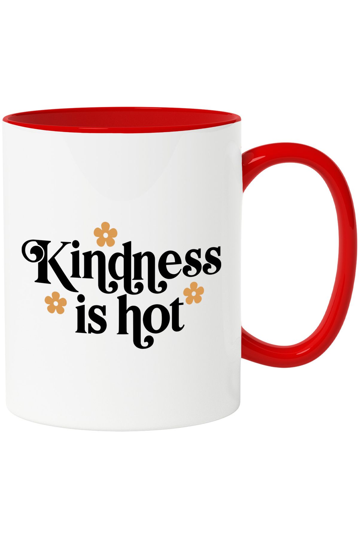 StoryGift Romania Cana Cu Floricele Si Mesajul In Engleza "kindness Is Hot" - Bunatatea Este Fierb, Cu Maner Rosu Stg - One Size