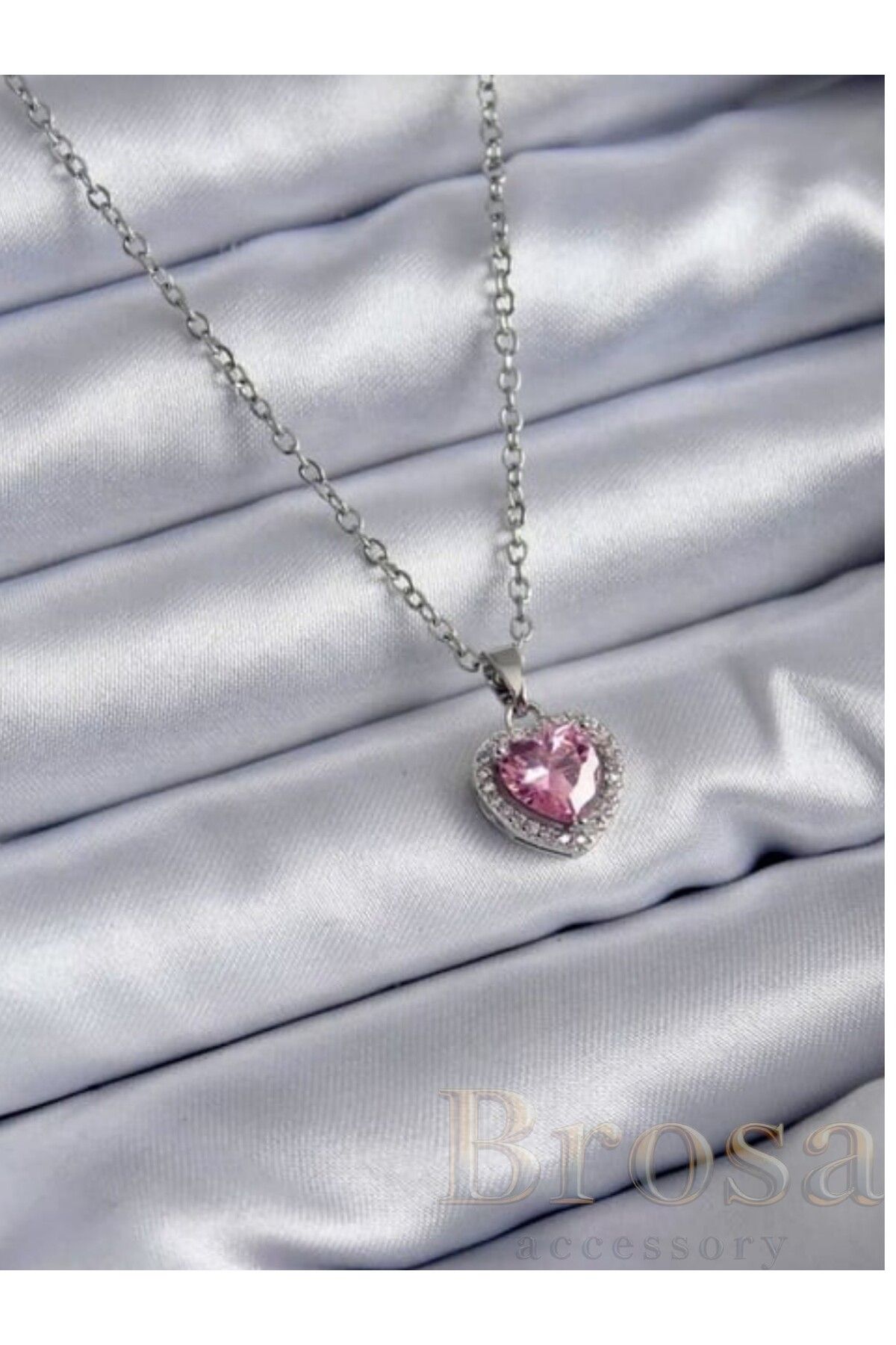 BROSA Pembe taşlı kalpli kolye