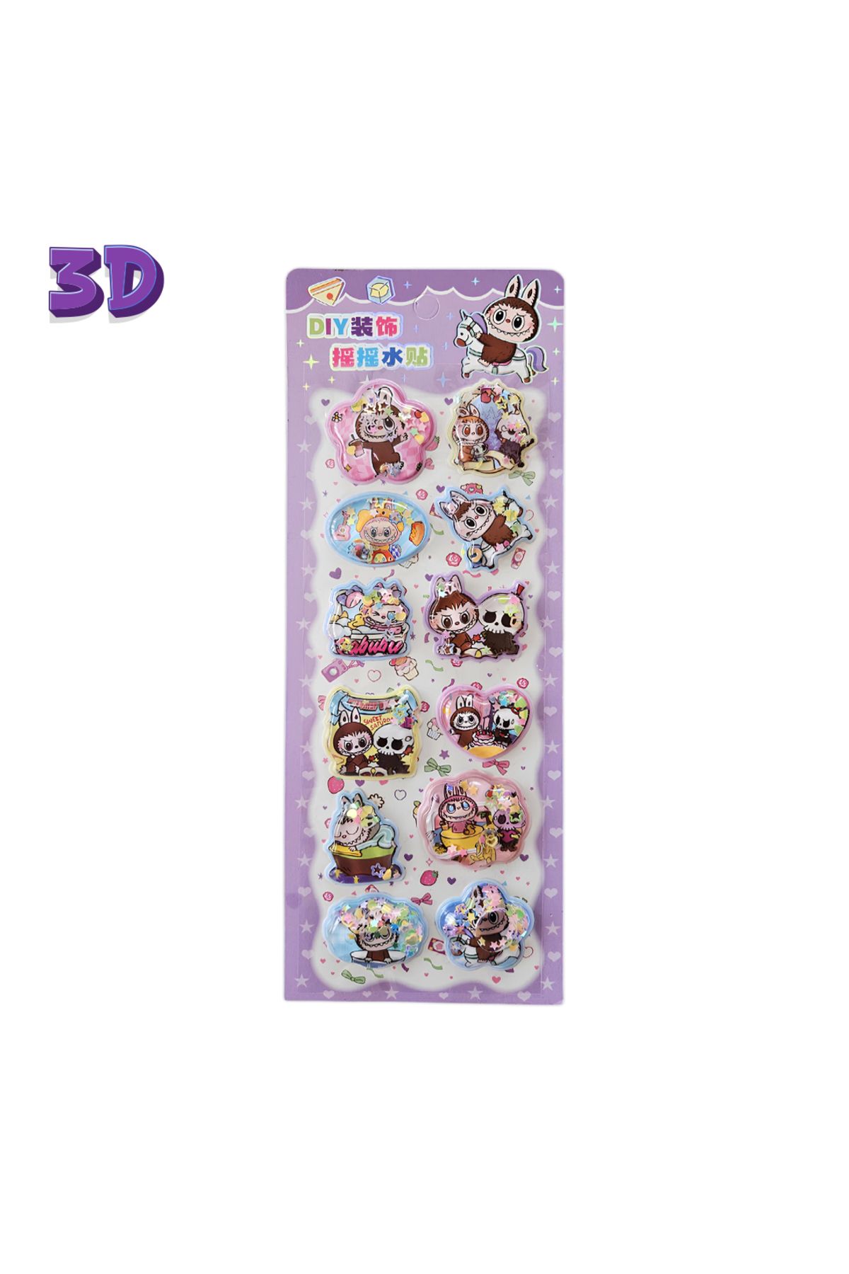 Fancy Space Labubu 3 Boyutlu Sulu Sticker Mor