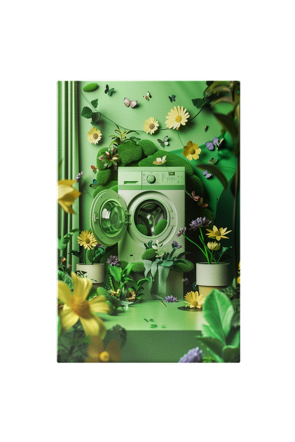 StoryGift Romania Tablou Canvas Imagine Cu O Baie Desprinsă Din Vis, Plină De Plante- Mașină De Spălat Încarcată - 40 x 25