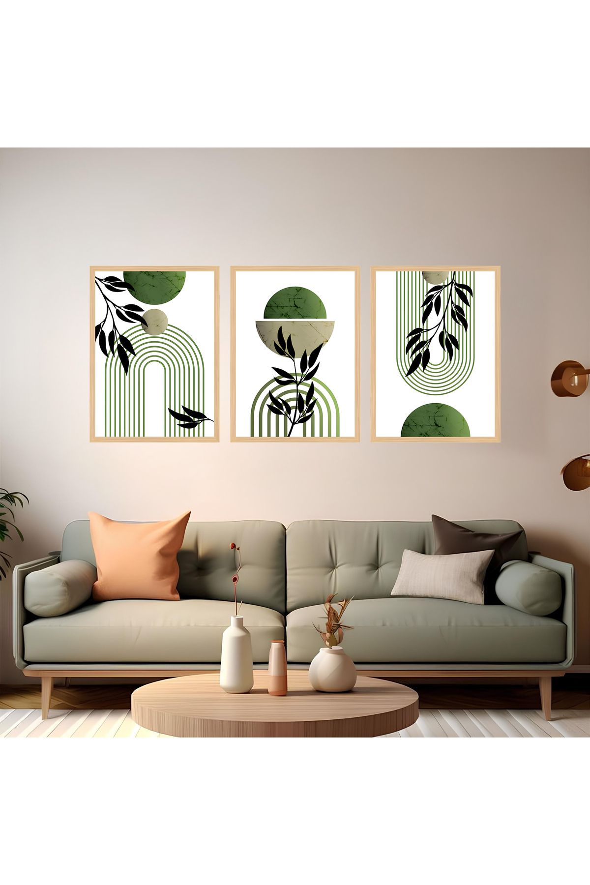 Tuba Decor 3 Parça Ahşap Çerçeve Görünümlü bohem MDF Tablo Seti