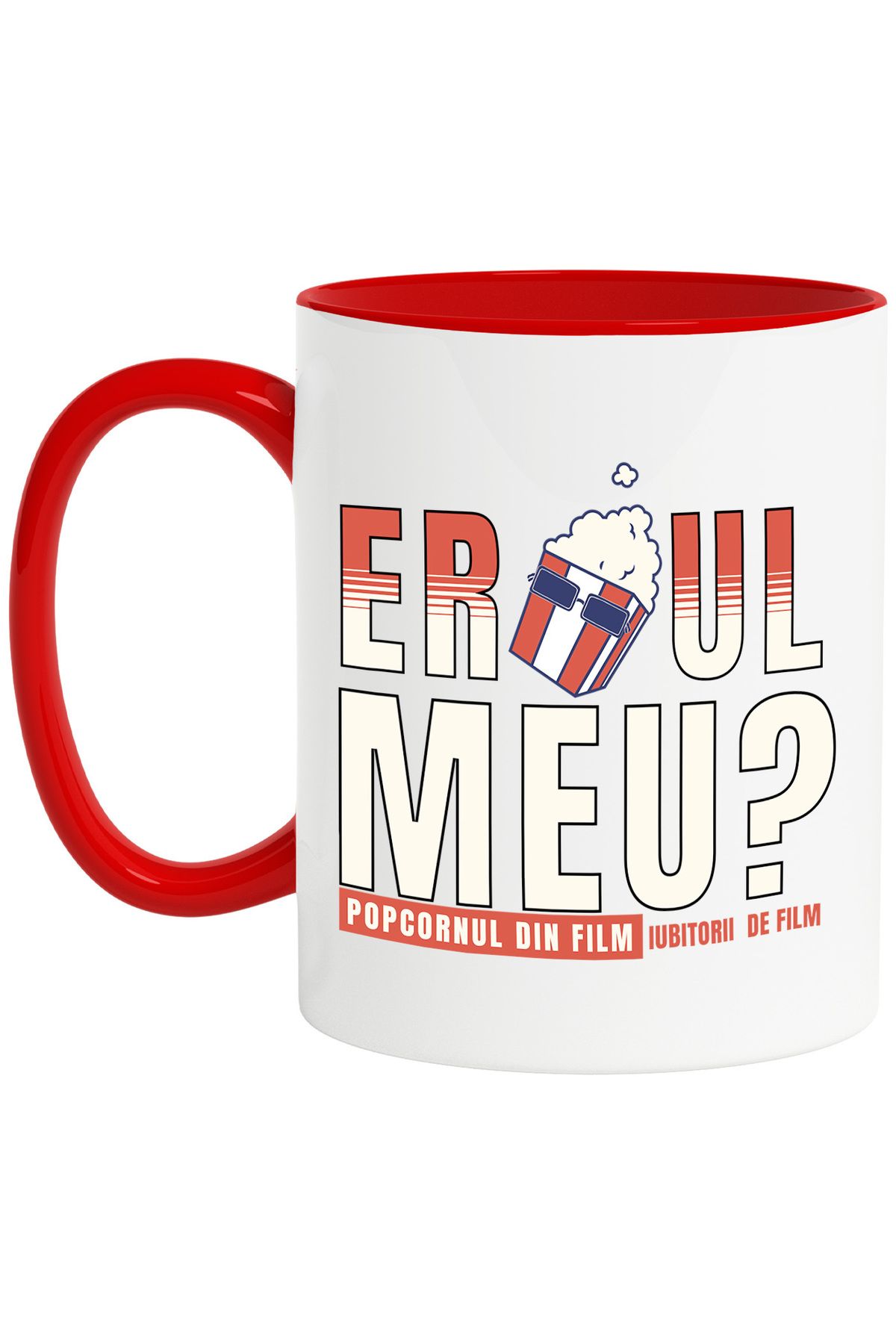 StoryGift Romania Cana Eroul Meu_ Popcornul. Iubitorii De Film, Cinema, 330ml, Ceramic Cu Maner Ro, Cu Maner Rosu Stg - One Size