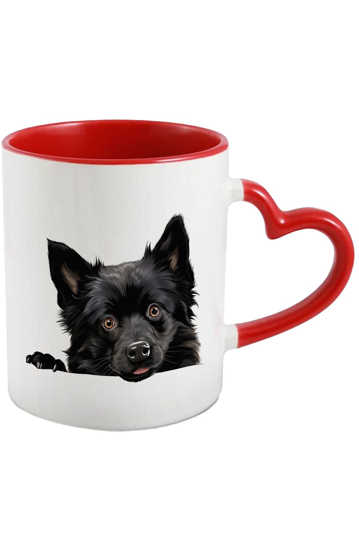 StoryGift Romania Cana Cu Un Catel Negru Care Se Uita Curios | Ilustratie | Animal De Companie | C, Cu Maner Inim Stg - One Size