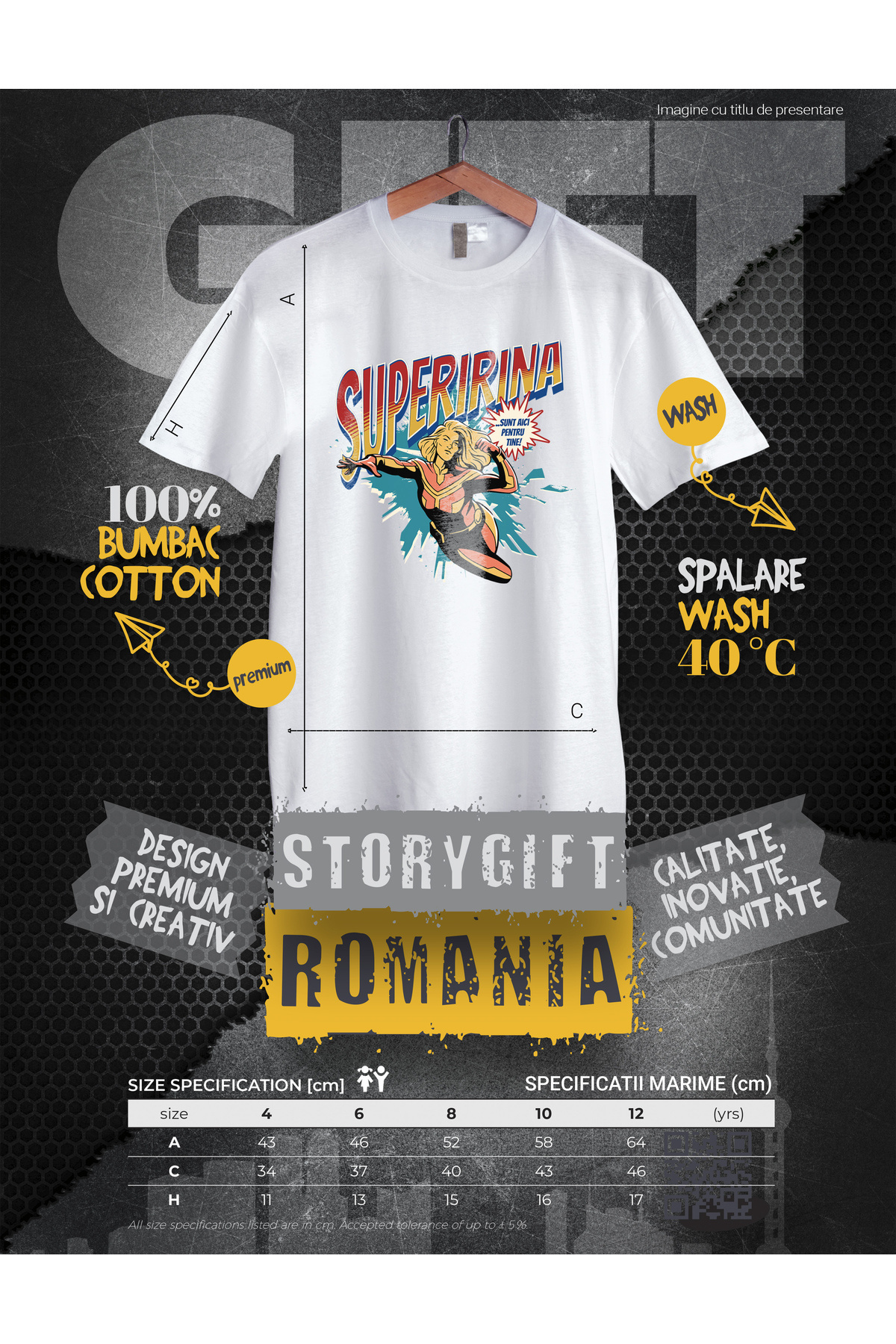StoryGift Romania-Kids Girls Super Irina T-Shirt, Superhero I'm Here For You 100% Cotton, Unisex, White, 1 3