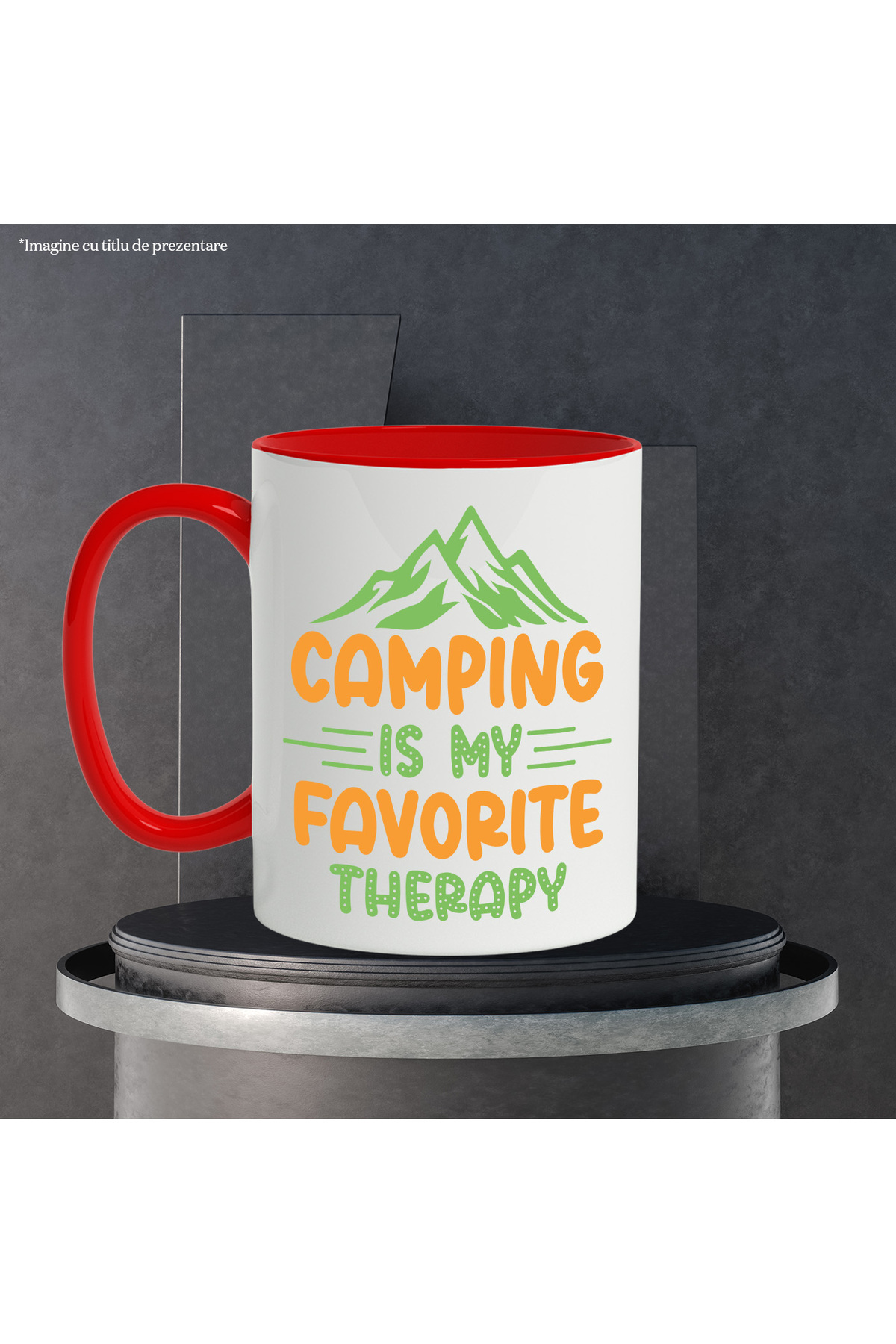 StoryGift Romania-Mug with mountains and the message in English "Camping is my favorite therapy" - camping-u, Cu 3