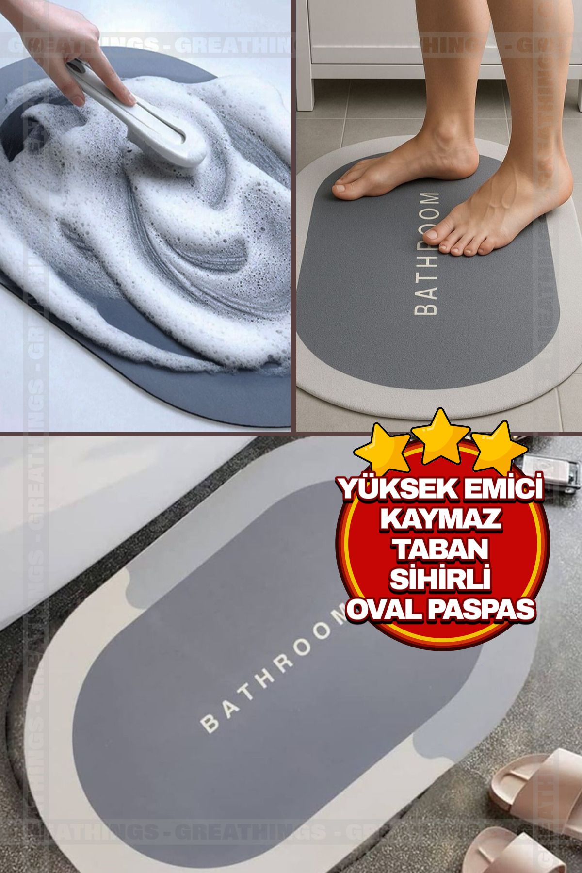 Greathings Yüksek Emici Kaymaz Taban Estetik Tasarımlı Sihirli Oval Paspas