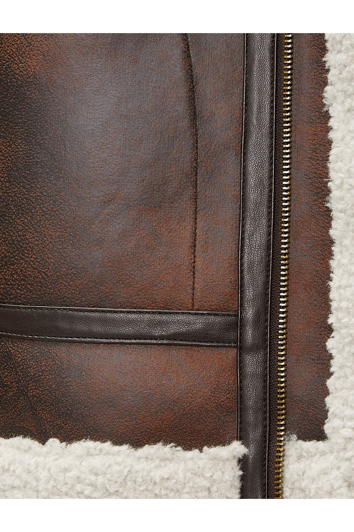 Koton-Leather Look Jacket with Abstract Detail and Plush Inside Zipper Pocket 6