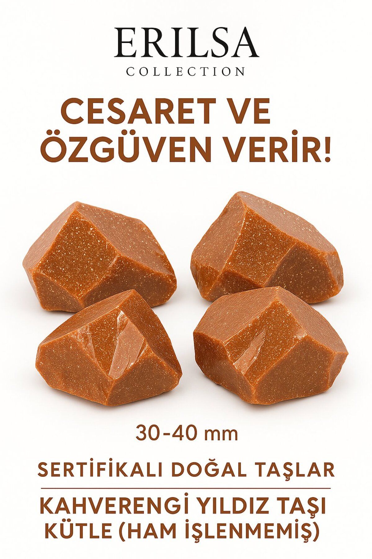 Erilsa Sertifikalı Ham İşlenmemiş Kahverengi Yıldız Taşı Kütle – El Taşı Odaklanma Kararlılık Parlayan Güç