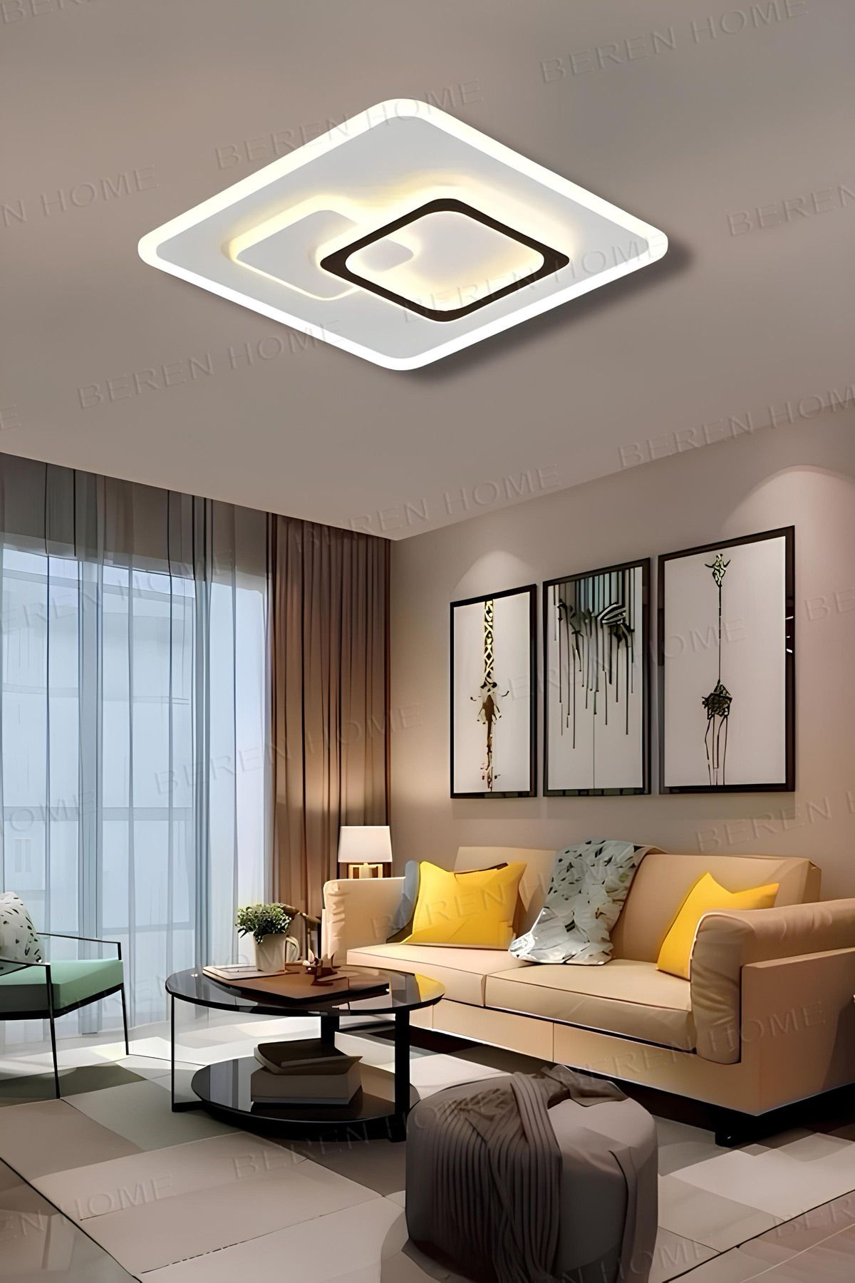 BEREN HOME Karo White 3 Renk Modern Plafonyer Led Avize