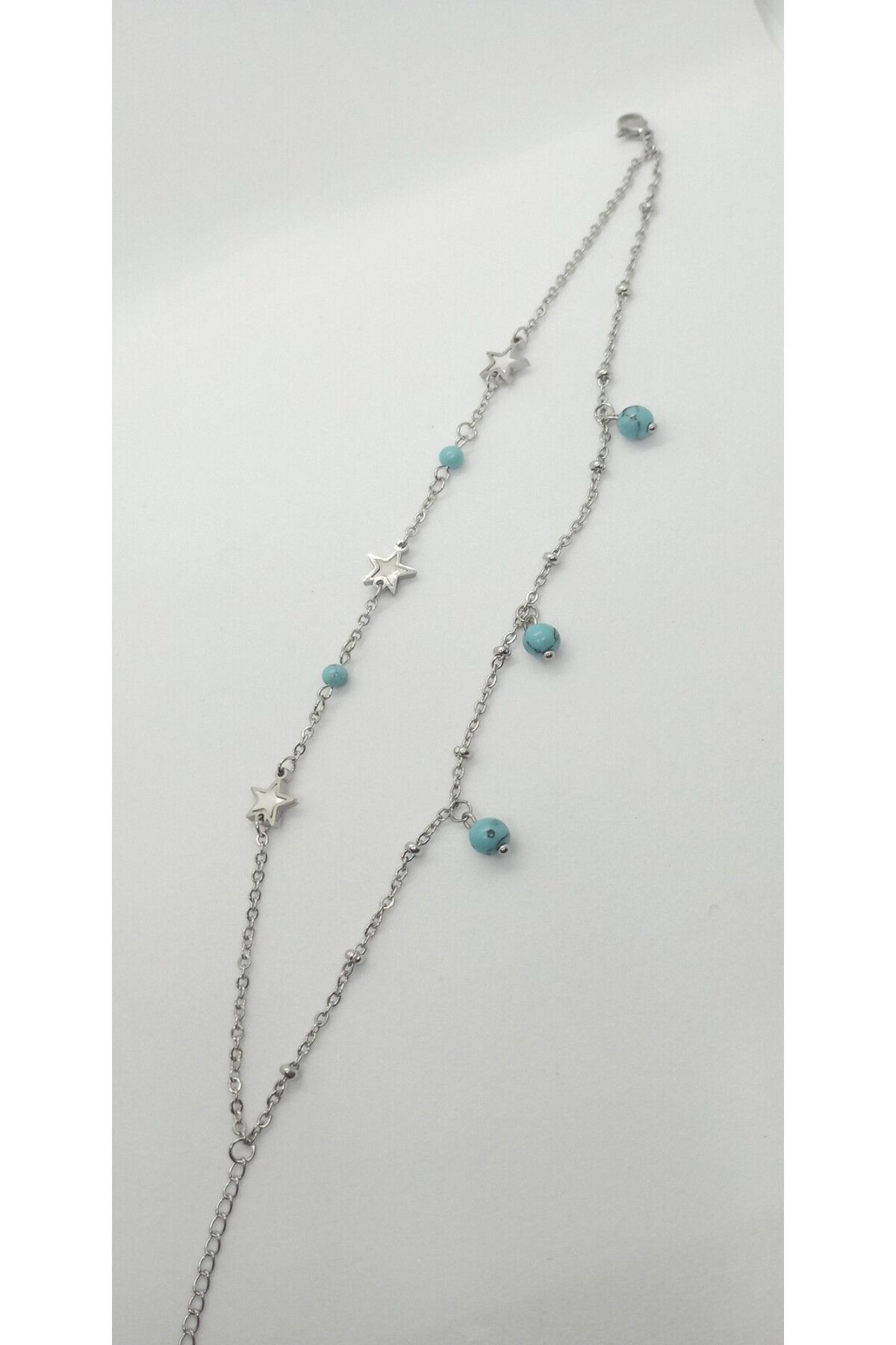 ndjewelry Silver Renk Mavi Firuze Boncuk ve Yıldız Figürlü Halhal