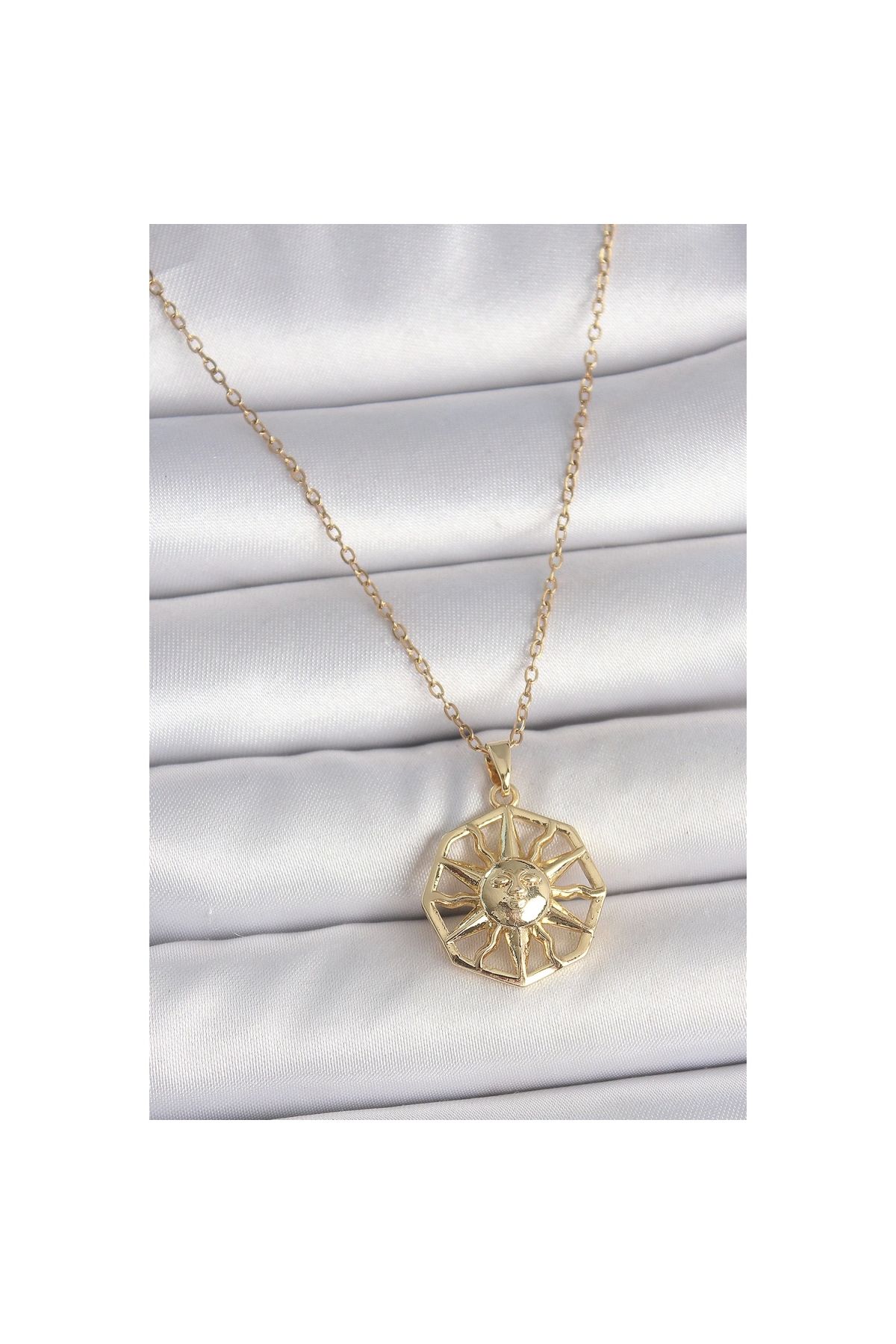 Marsilyan 316L Çelik Gold Renk Zincir İşlemeli Güneş Model Kadın Kolye - TJ-BKO10104
