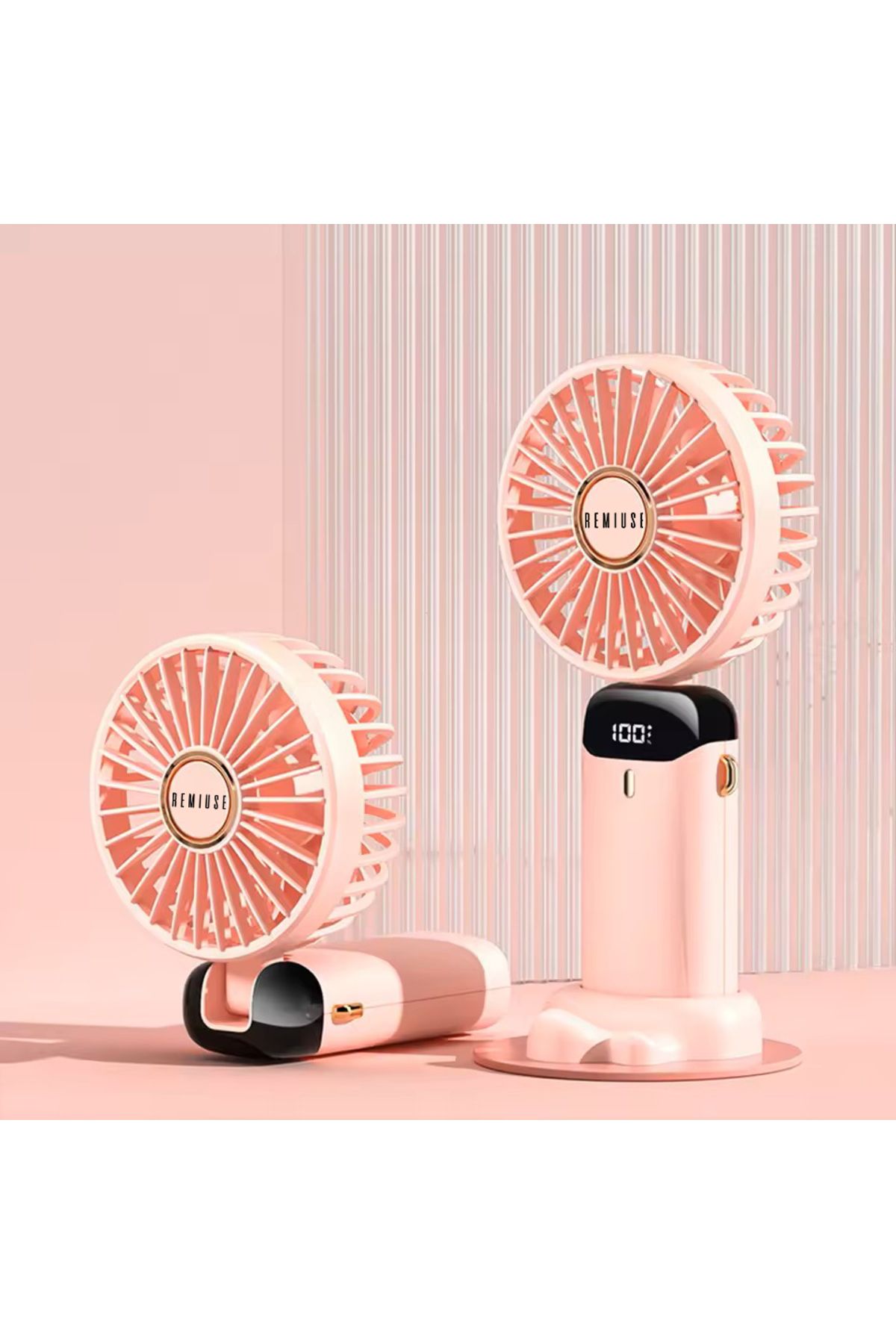 Remiuse Led Ekranlı Şarjlı Mini El Fanı 5 Kademeli Masaüstü Type-C Fan Vantilatör