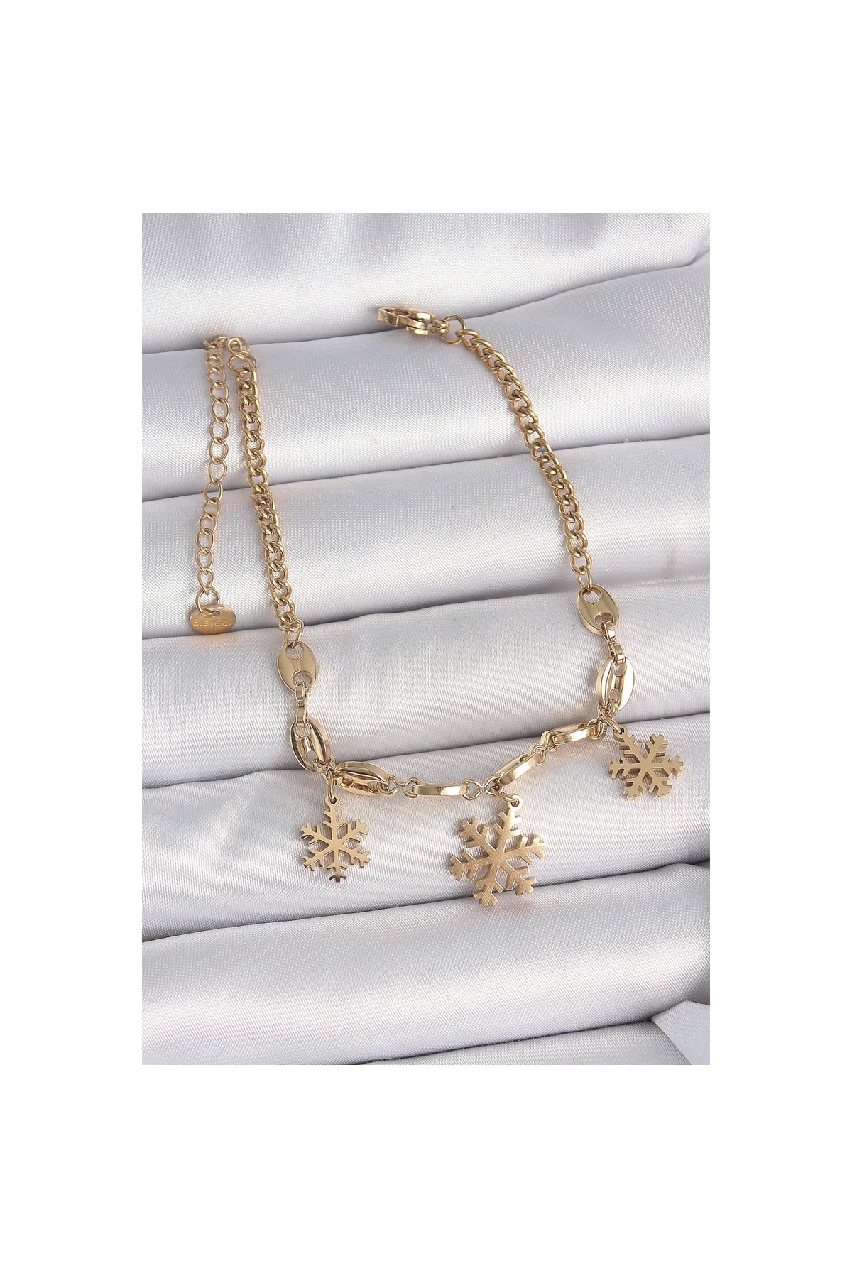 Marsilyan 316L Çelik Gold Renk Sallantı Kar Tanesi Model Kadın Bileklik - TJ-BB6946
