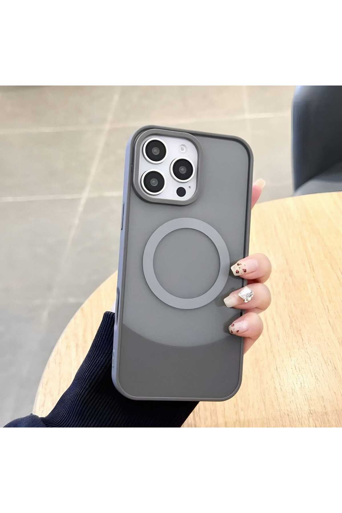 KumOziShop Iphone 16 Uyumlu Mat Darbeye Dayanıklı Orta Bölüm Şeffaf MagSafe Özellikli Kılıf