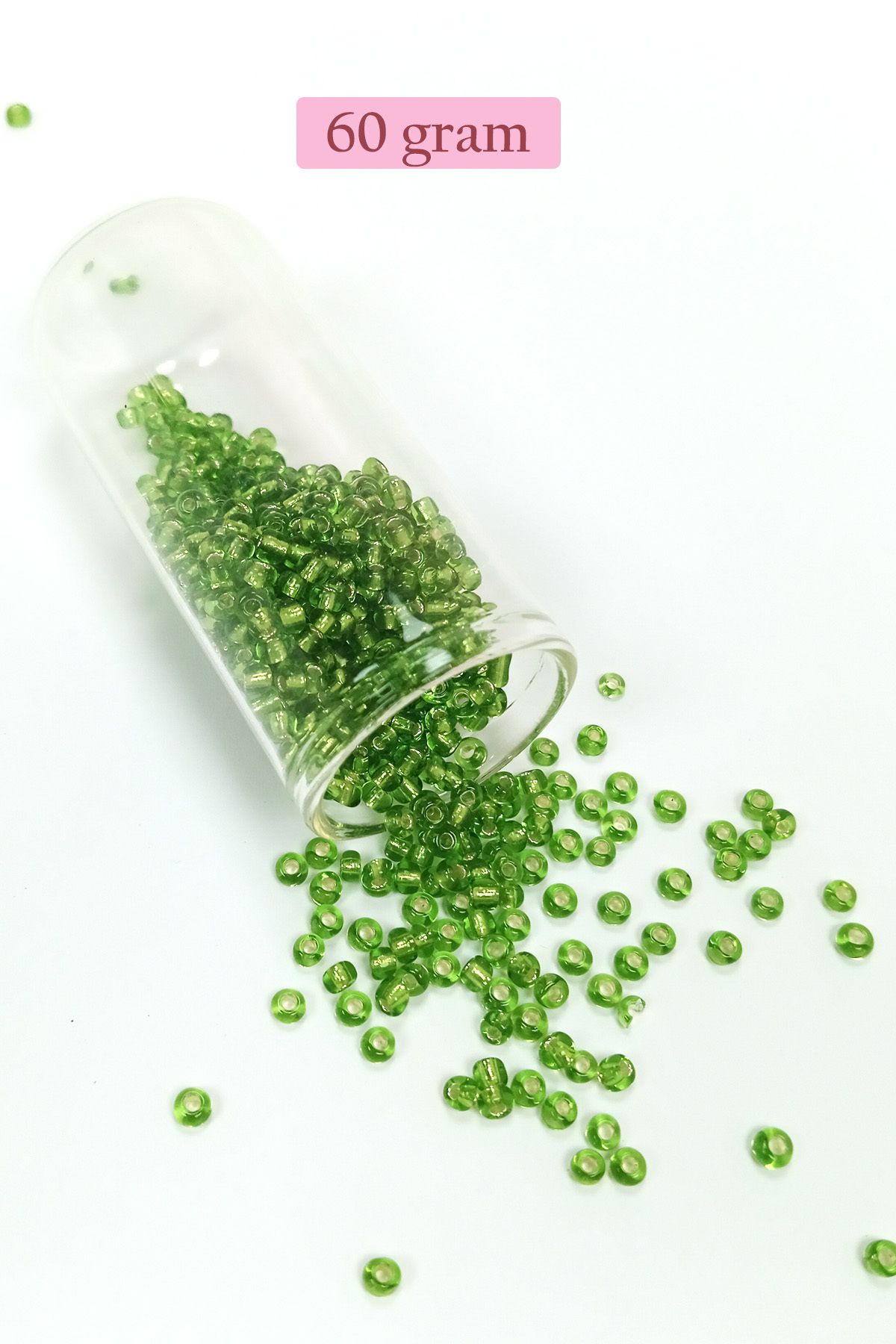 Royaleks Dökme Cam Kum Boncuk (8/0) 3 mm - 60 Gram - Şeffaf Çimen Yeşili - BNC195