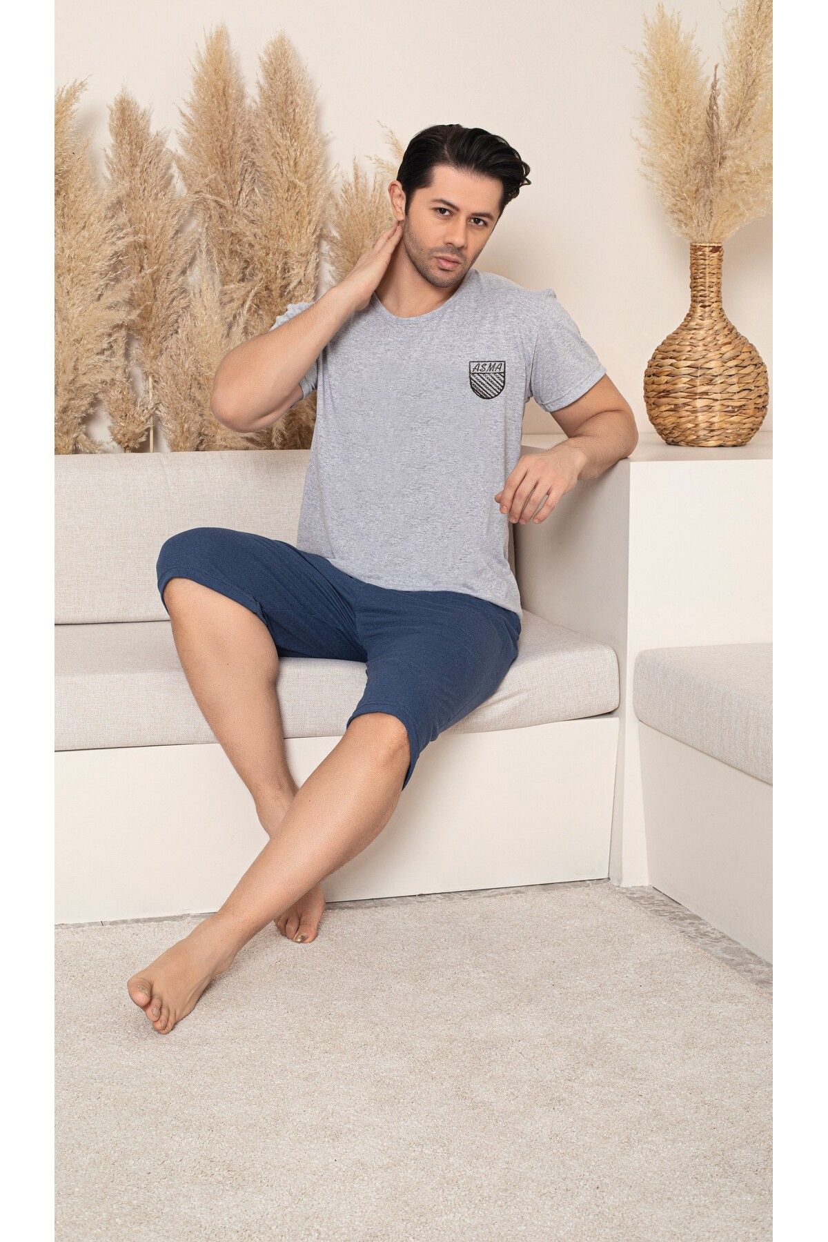ASMATEKSTİL Erkek Kapri Pijama Takımı