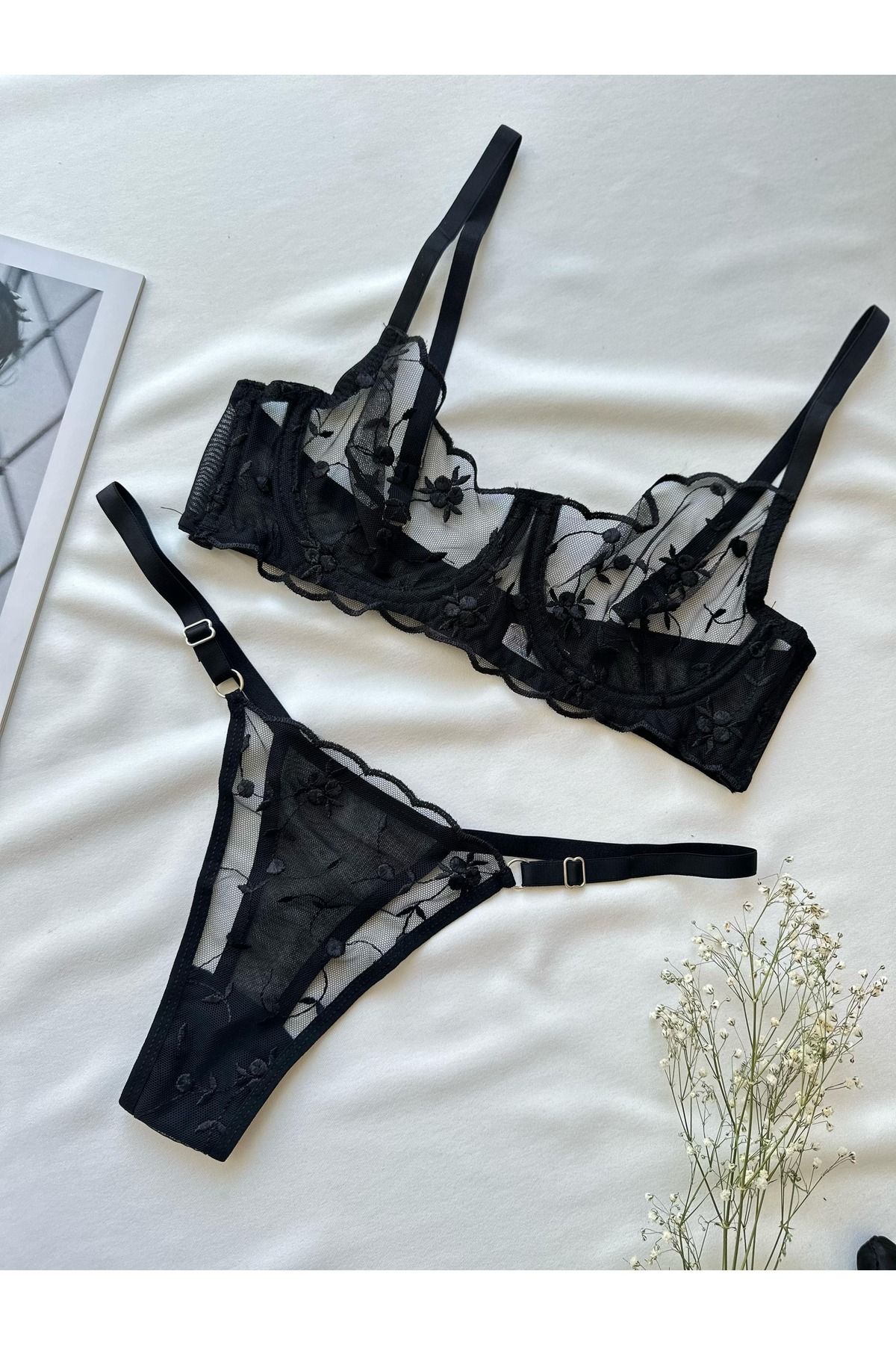 BLUE AVCI LINGERIE Siyah İşlemeli Bralet Takım