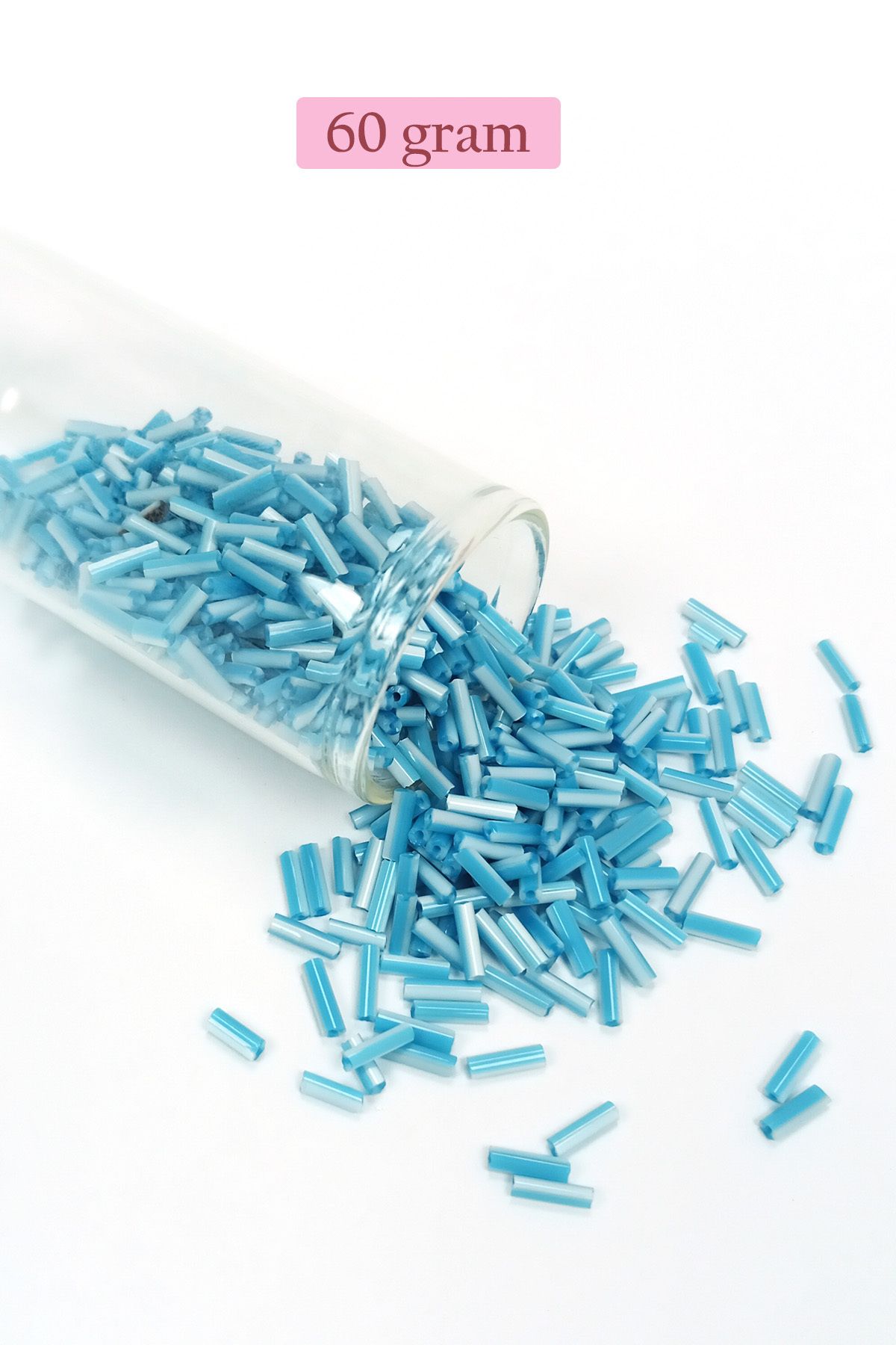 Royaleks Uzun Boru Kesme Boncuk Çap 2mm Uzunluk 10 mm - 60 Gram - Açık Mavi Beyaz - BNC279