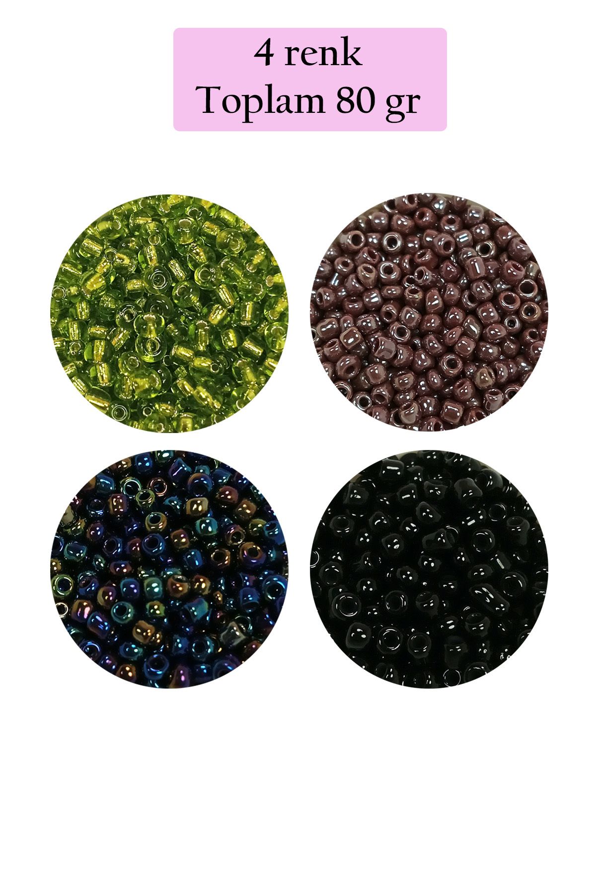 Royaleks Dökme Cam Kum Boncuk (8/0) 3 mm - 4 Renk - Toplam 80 Gram - BNC422