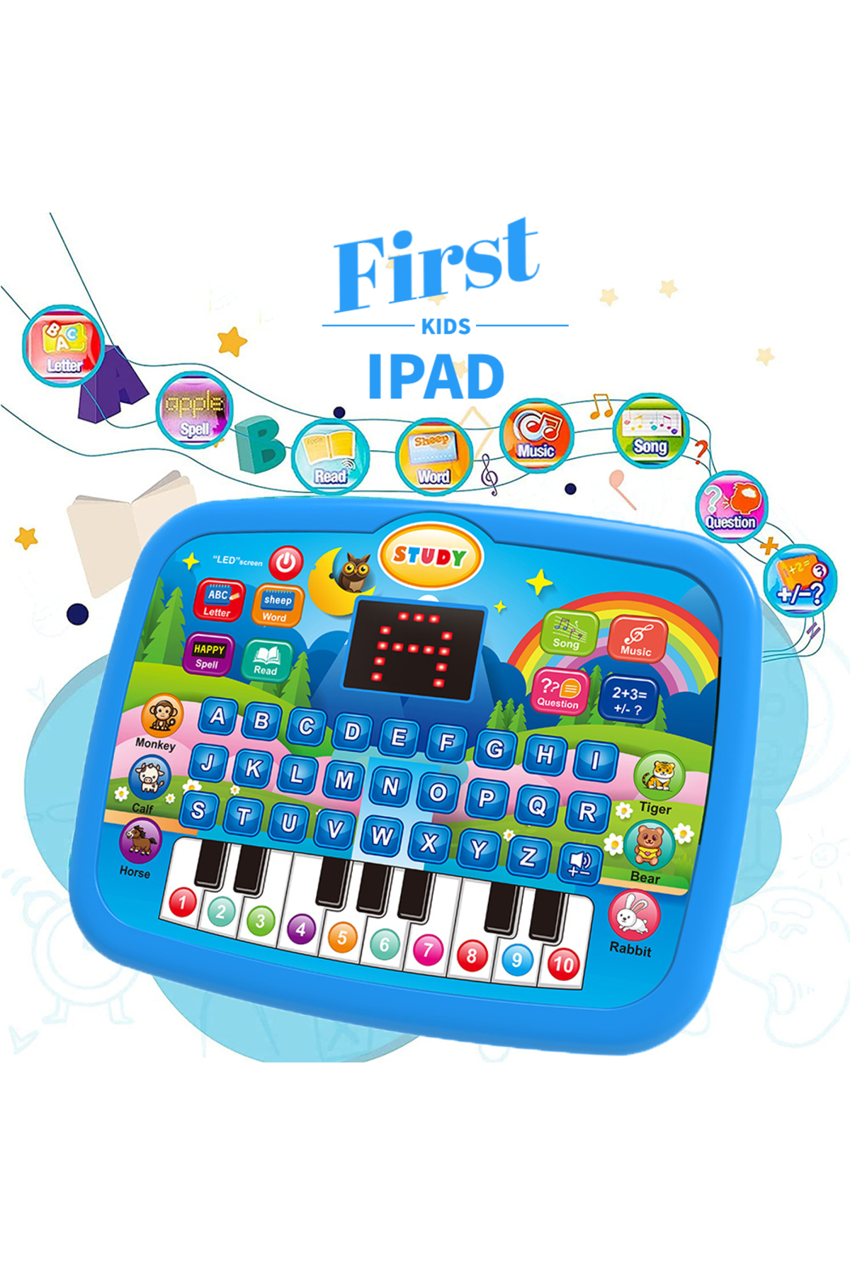 تبلت اسباب‌بازی آموزشی آبی برای کودکان، سنین ۳ سال به بالا، سوادآموزی، ریاضیات، موسیقی، یادگیری، و همچنین به عنوان کیبورد الکترونیکی استفاده می‌شود.