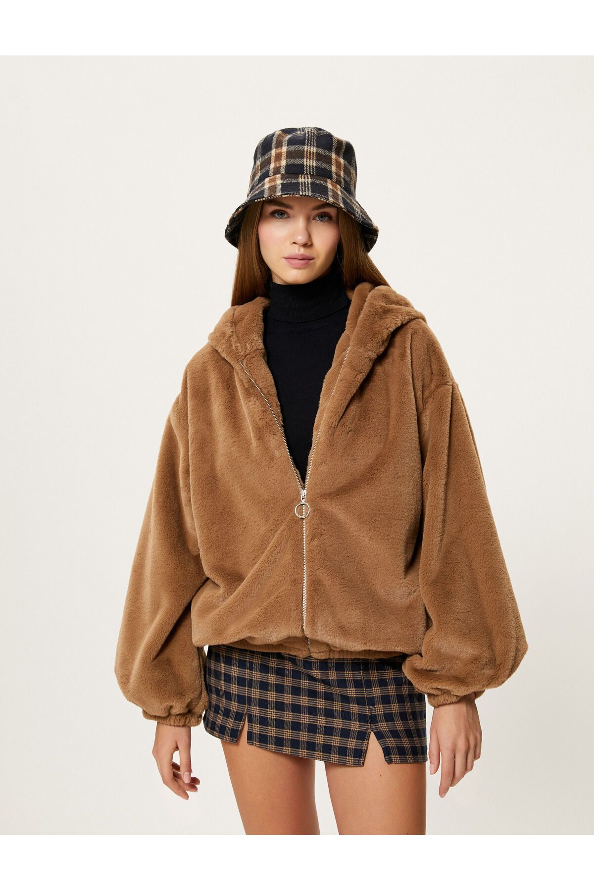 Koton-Hooded Plush Jacket Zippered Long Sleeves with Elastic Cuffs 3