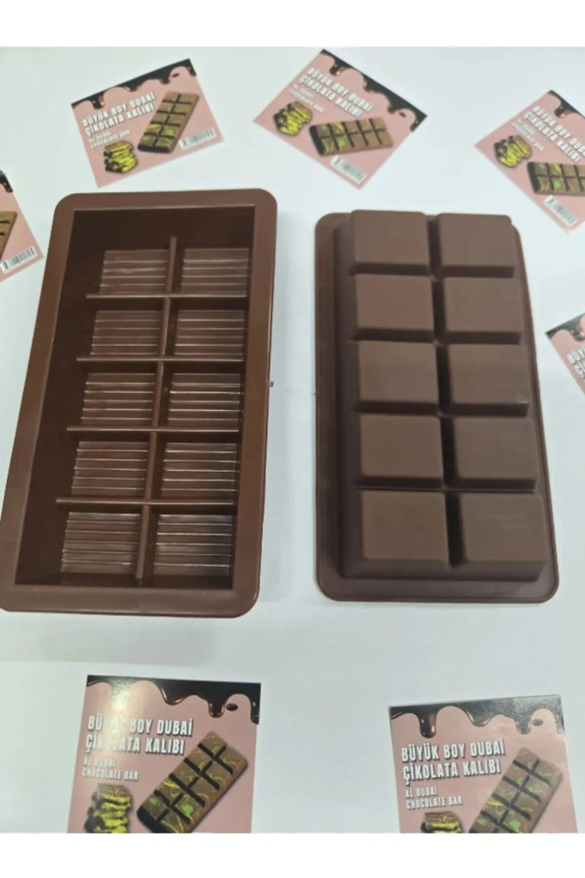 VİNLEX 10 Bölmeli Dubai Çikolatası Yapma Kabı Kalıbı , Silikon, BPA Free + Antibakteriyel /18 x 10,5 cm