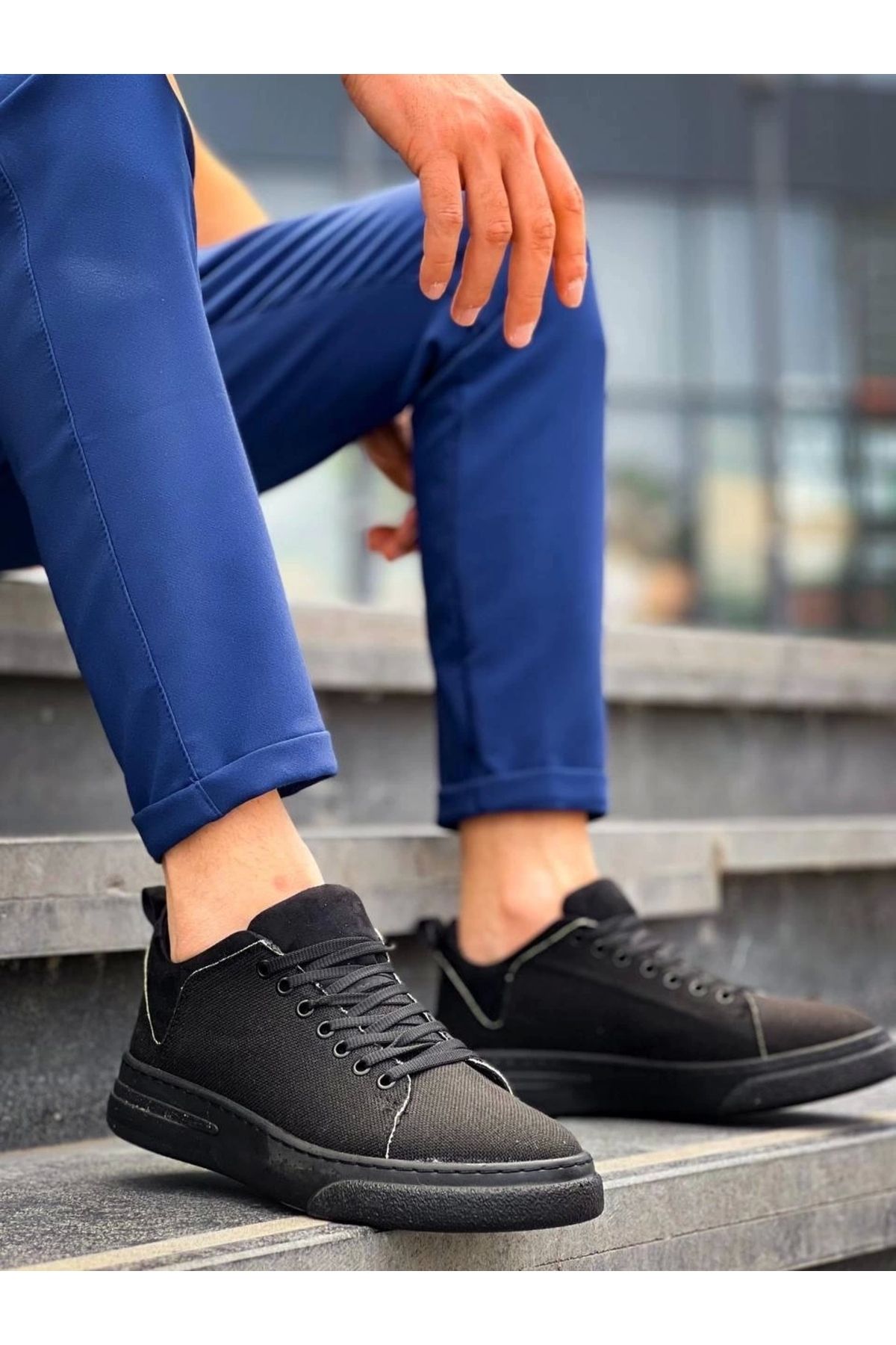 ufukmoda KB-X204 Kuback Siyah Keten Siyah Yüksek Taban Günlük Erkek Spor Ayakkabı