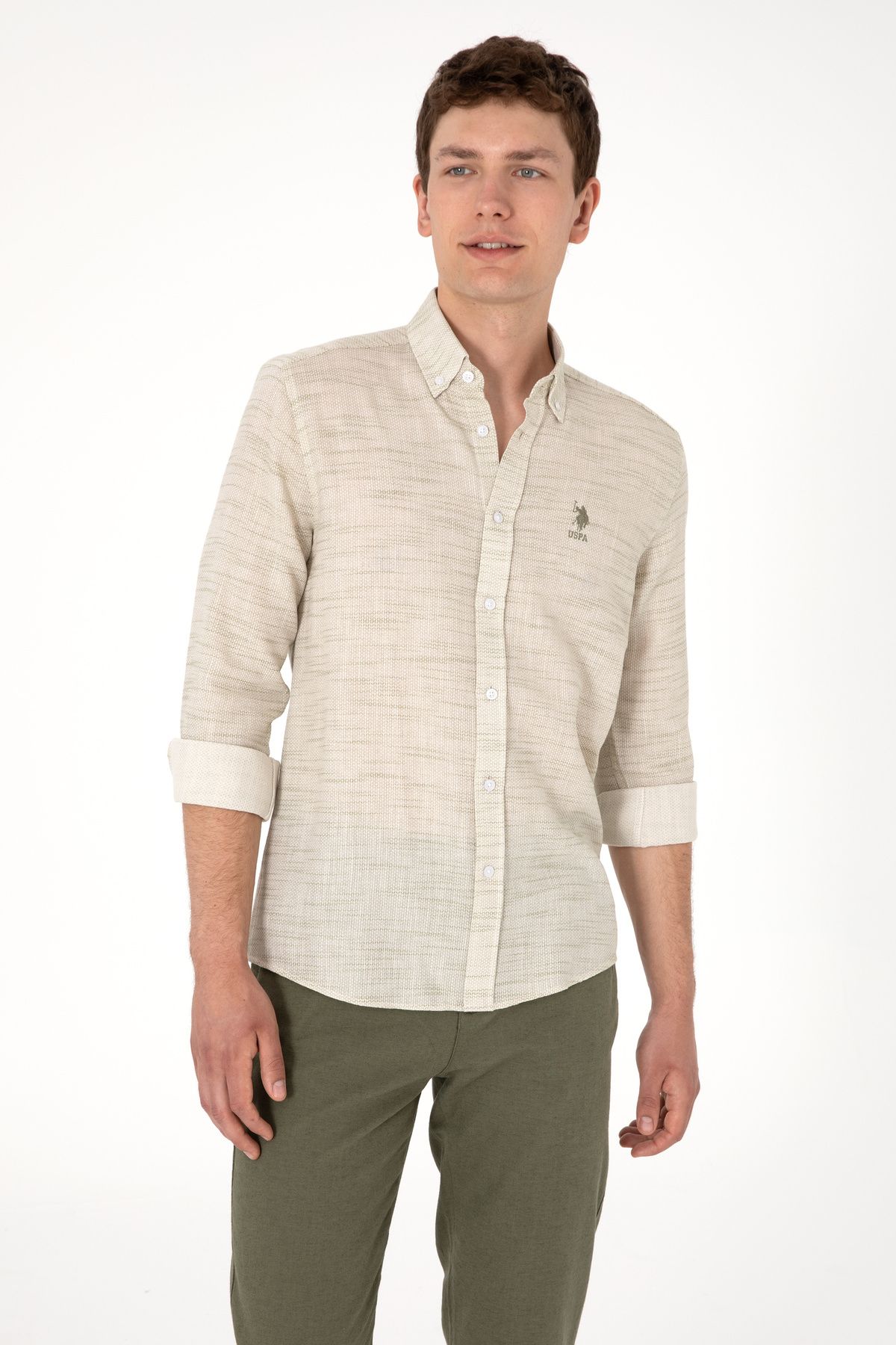 U.S. Polo Assn. Erkek Yeşil Uzun Kollu Gömlek 50300232-VR054
