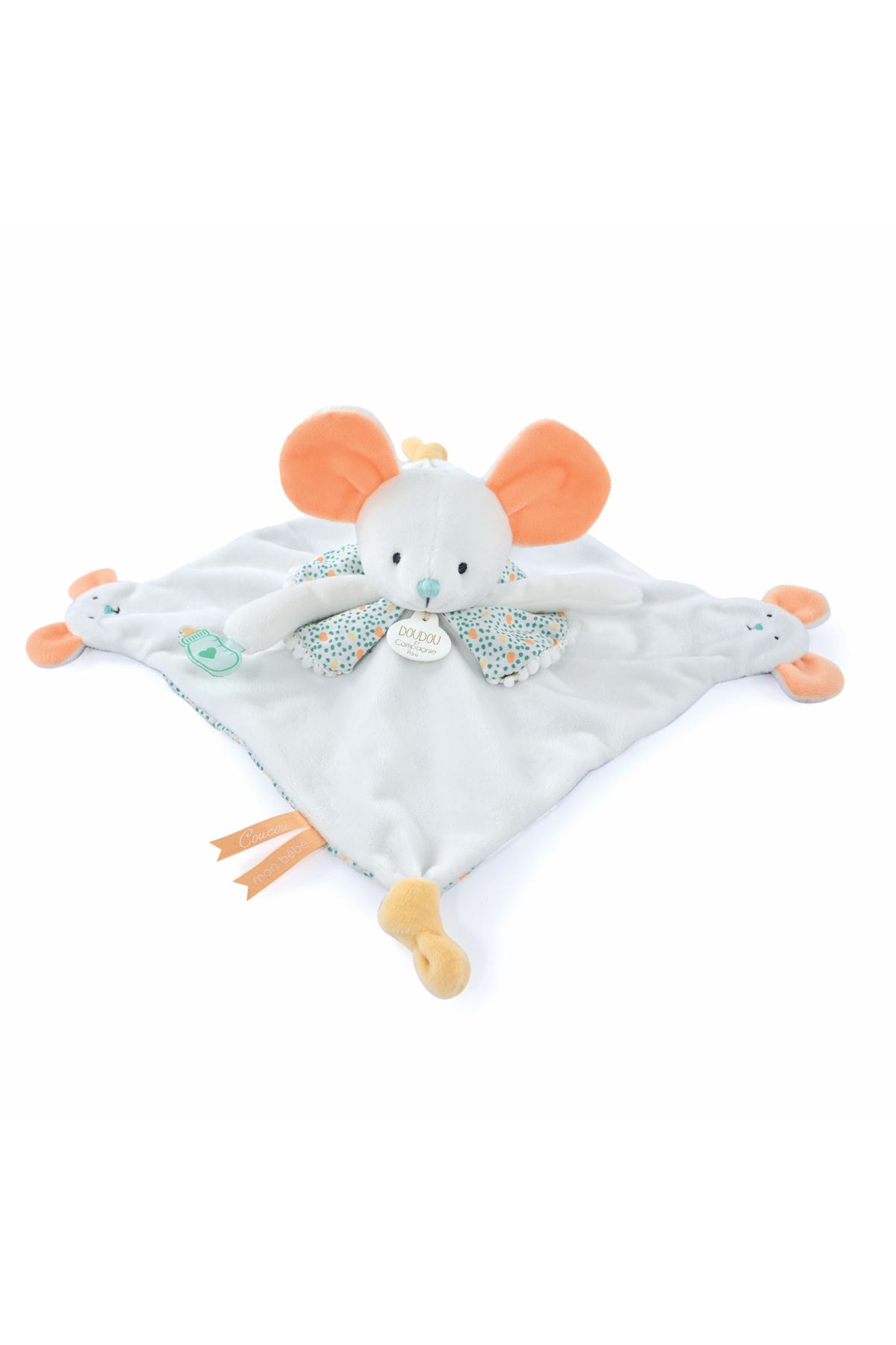 Doudou et Compagnie Marioneta Doudou - Soricel De Plus Cu Paturica, 30 Cm, Alb Unisex - One Size
