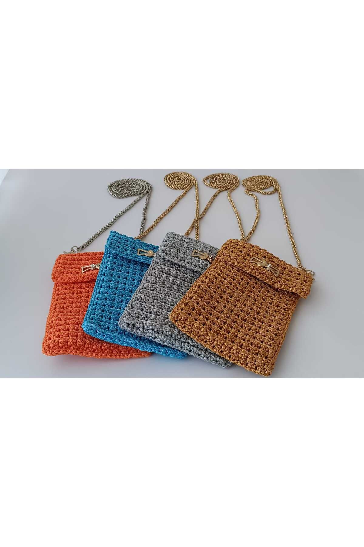 CHANTACHI GRİ RENK, ZİNCİR SAPLI,AKSESUARLI,POLYESTER MAKROME İPLİ TELEFON ÇANTASI,KADIN
