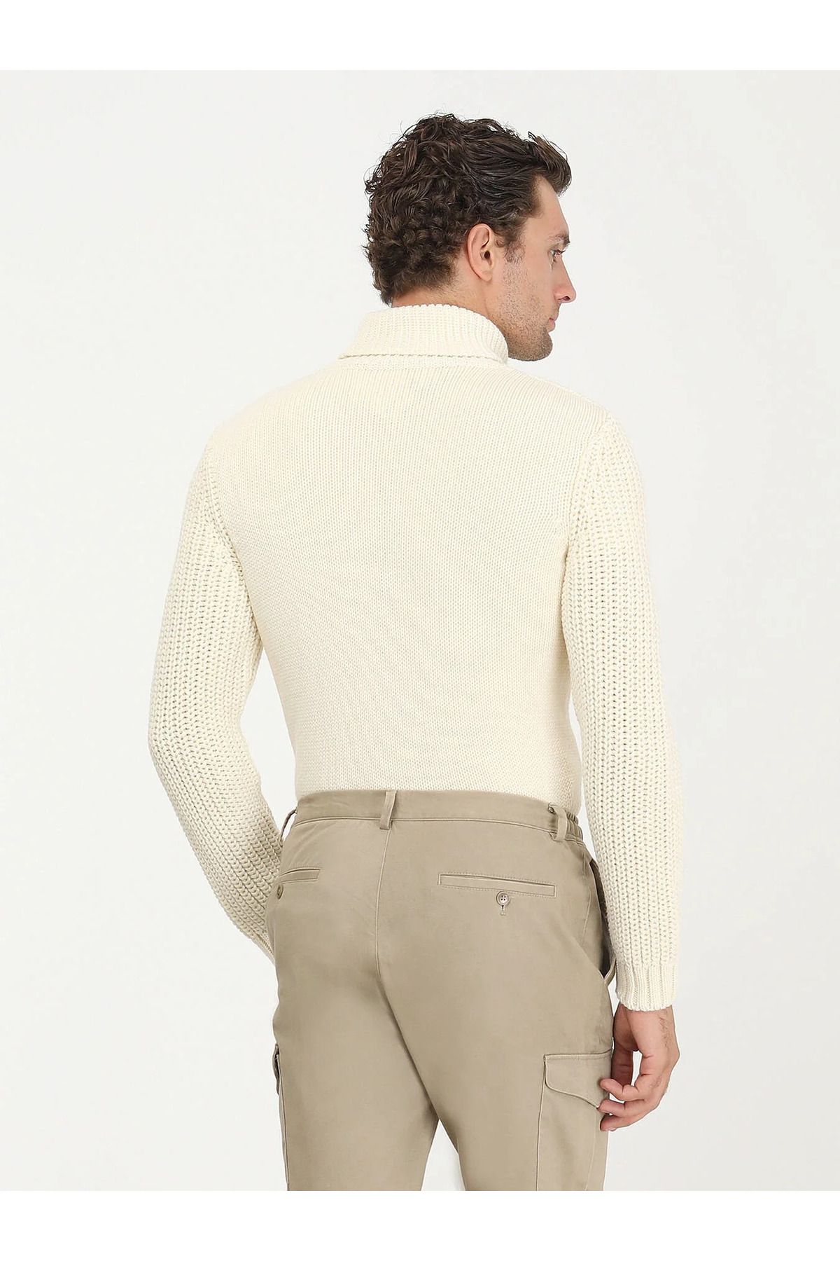 Kip-Ecru Full Turtleneck Patterned Wool Blended Sweater 6