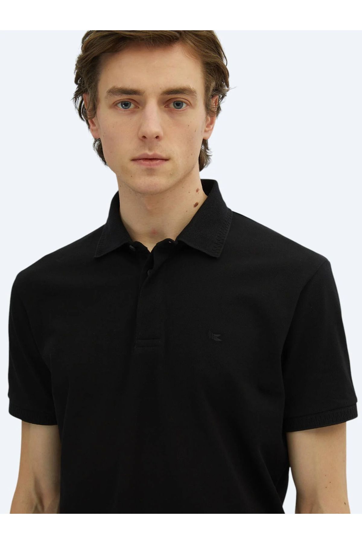 Kip-Black Plain Polo Neck 100% Cotton T-Shirt 3