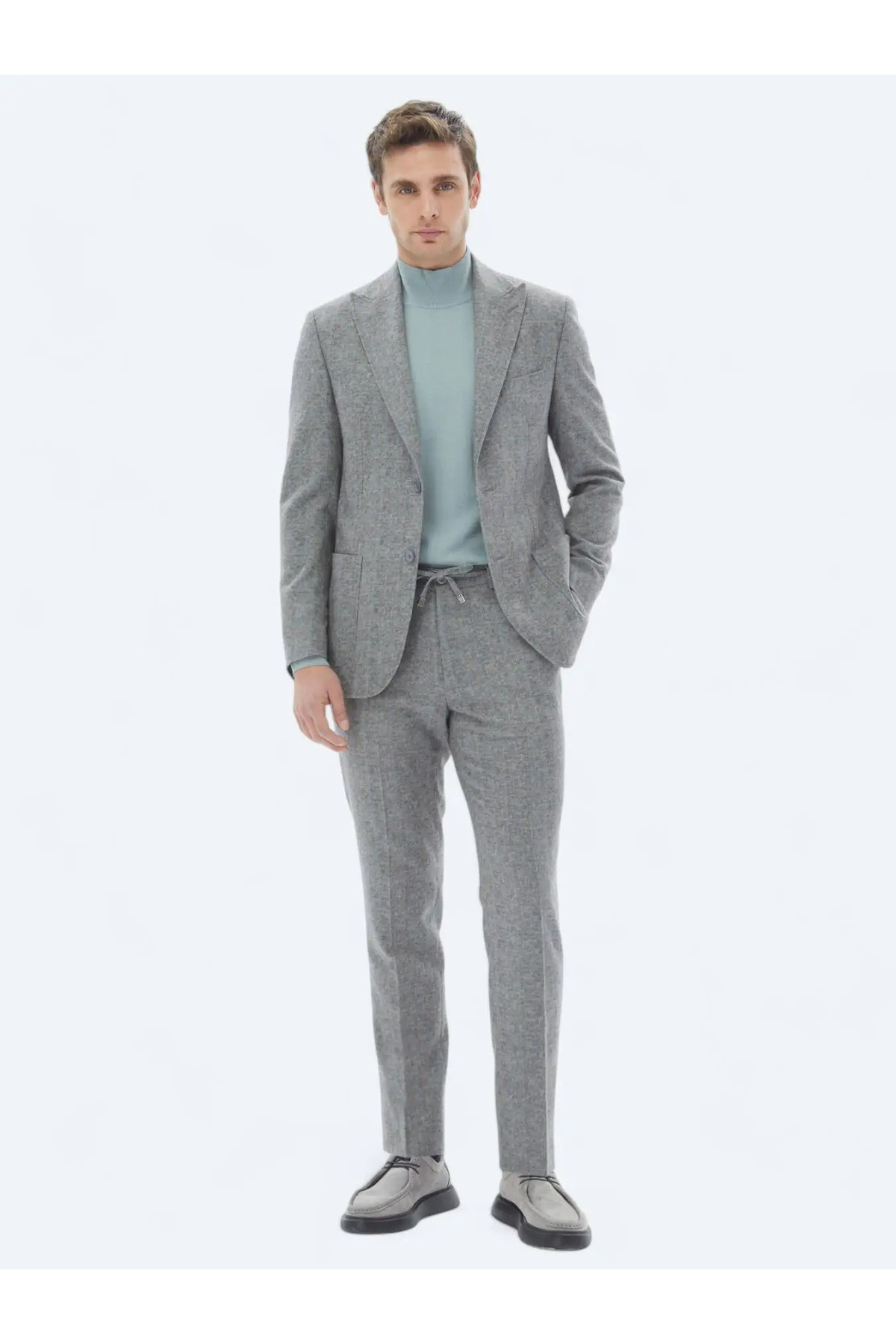 Kip-Modern Fit Gray Striped Wool Blend Suit 2