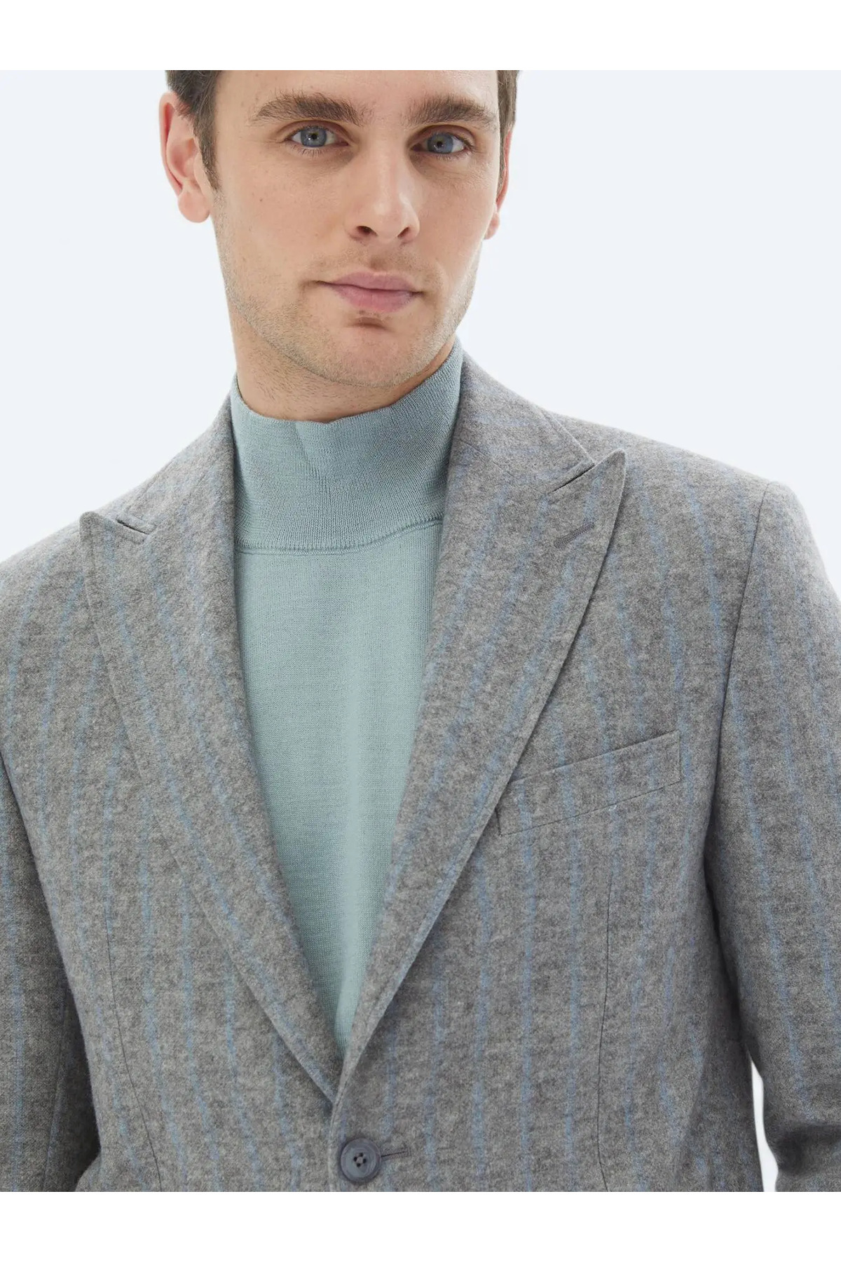 Kip-Modern Fit Gray Striped Wool Blend Suit 4